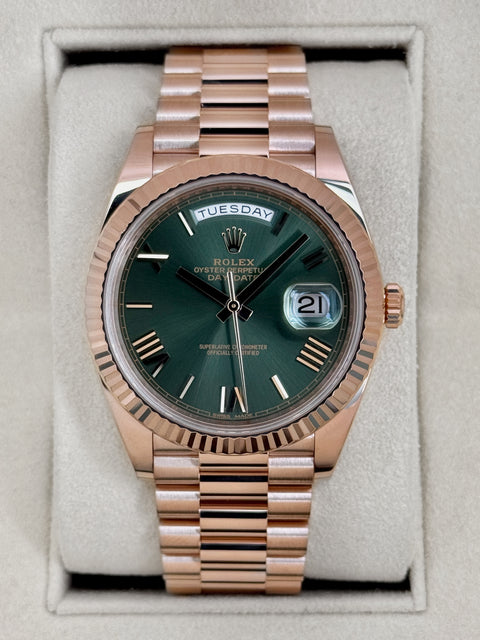 2017 Rolex Day-Date 40mm 228235 Presidential Rose Gold Olive Green Dial