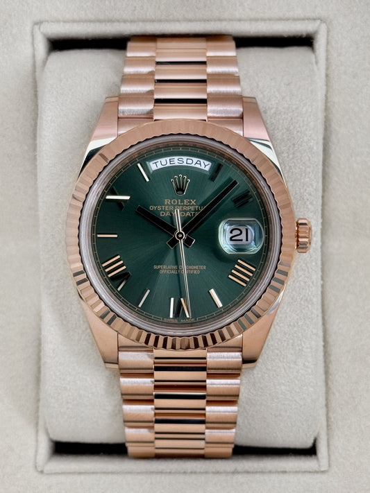 2017 Rolex Day-Date 40mm 228235 Presidential Rose Gold Olive Green Dial