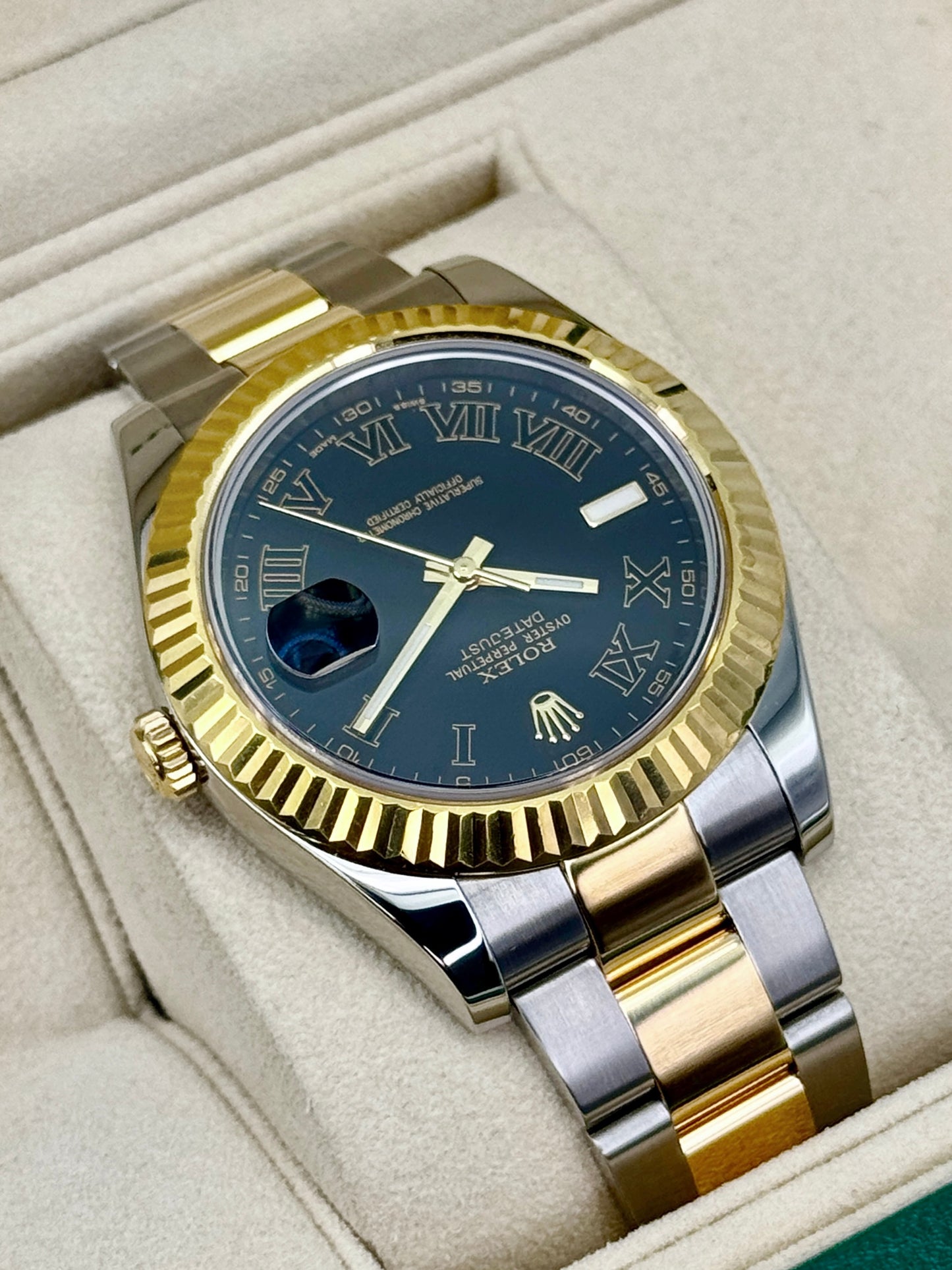 2010 Rolex Datejust II 41mm 116333 Two-Tone Oyster Grey Black Roman Numeral Dial