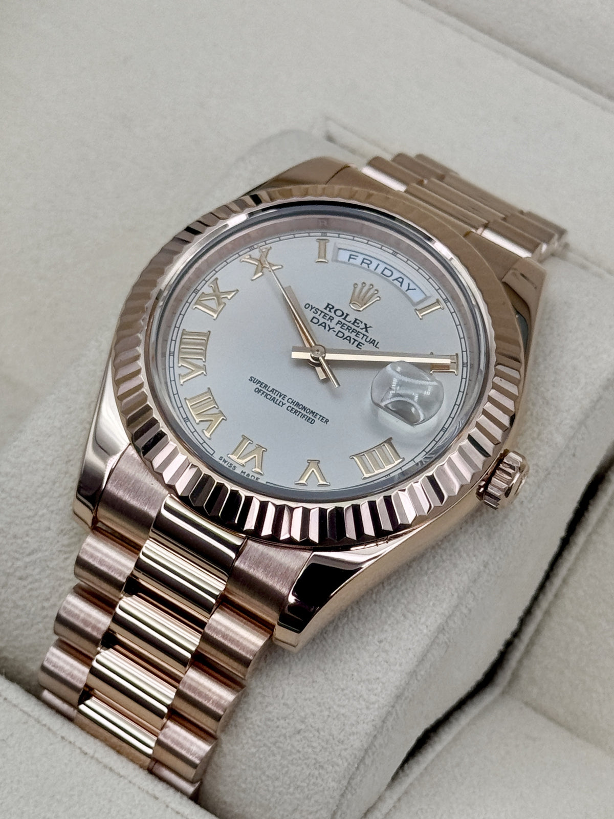 2016 Rolex Day-Date II 41mm 218235 Presidential 18kt Rose Gold Ivory White Dial