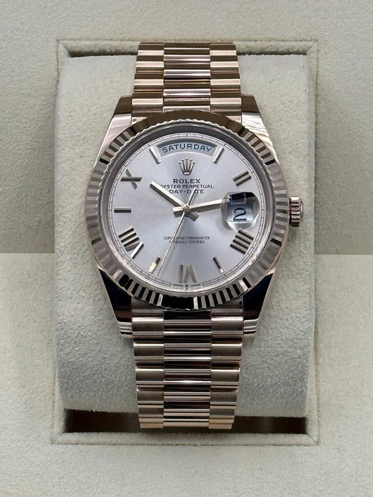 2021 Rolex Day-Date 40mm 228235 Rose Gold Sundust Roman Numeral Dial - MyWatchLLC