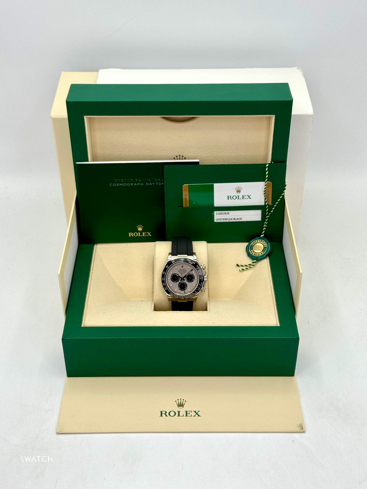 2018 Rolex Daytona 40mm 116519LN White Gold Oysterflex Silver Ghost Dial