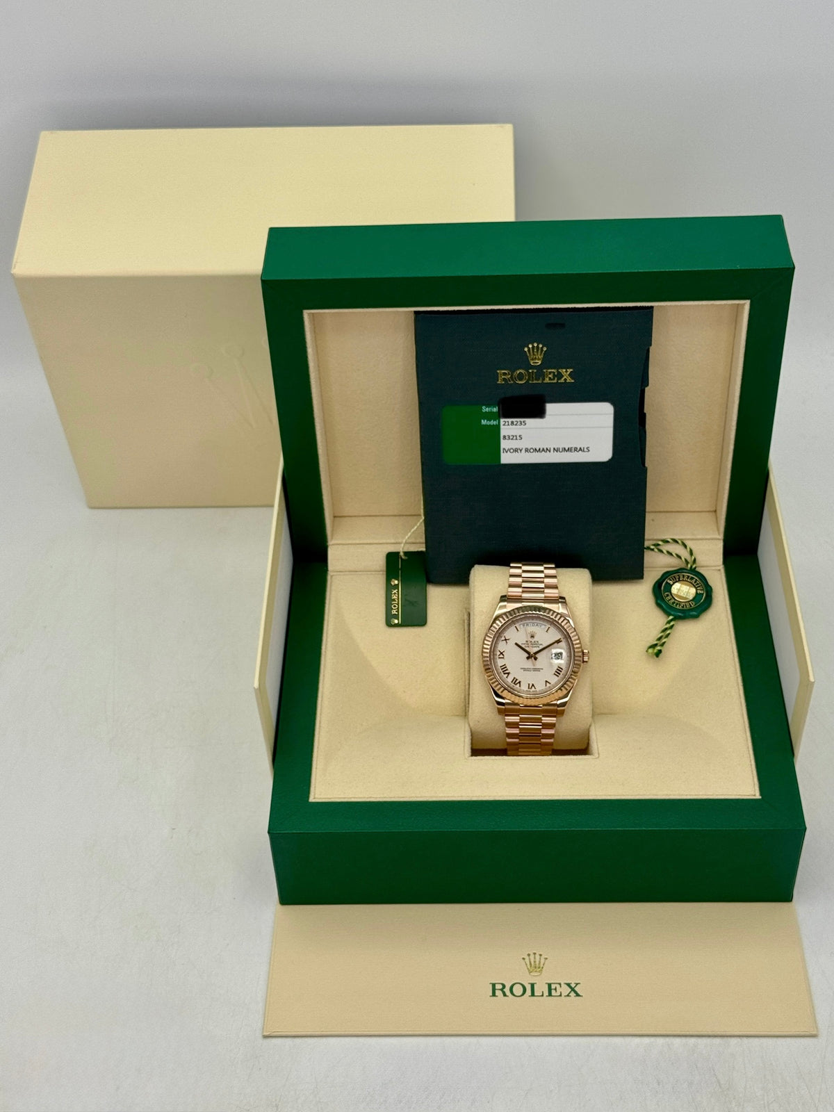 2016 Rolex Day-Date II 41mm 218235 Presidential 18kt Rose Gold Ivory White Dial