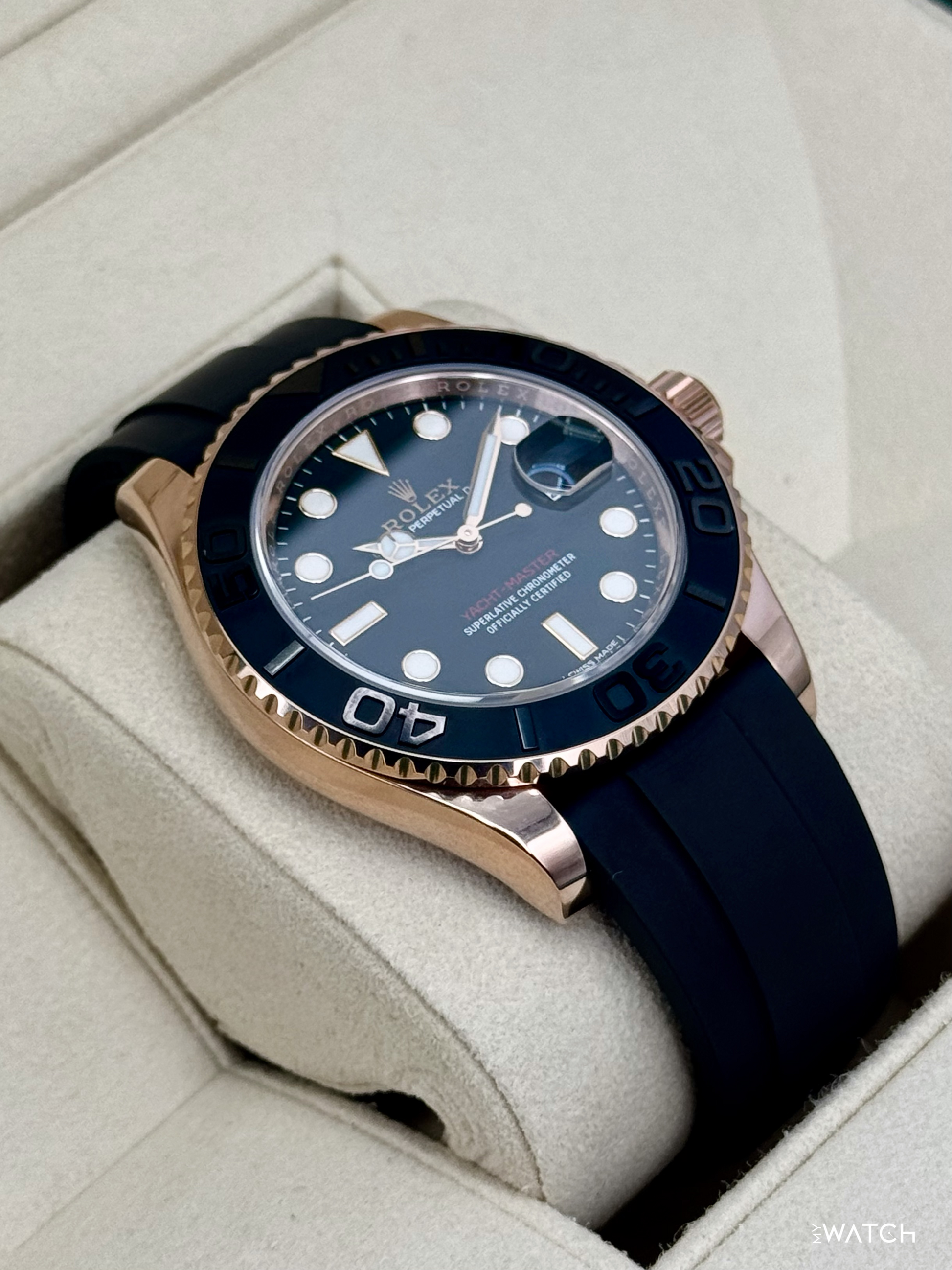 2019 Rolex Yacht-Master 40mm 116655 Rose Gold Oysterflex Black Dial - MyWatchLLC