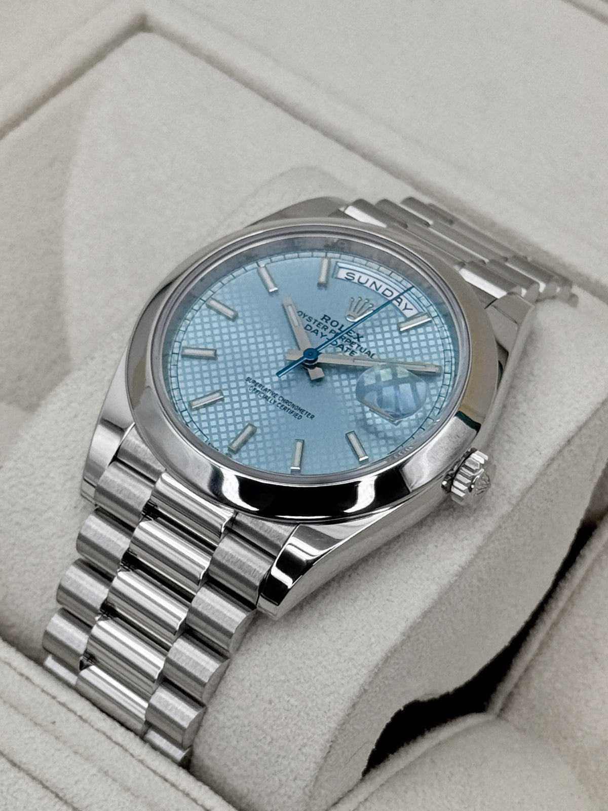 2022 Rolex Day-Date 40mm 228206 Platinum Blue Motif Dial