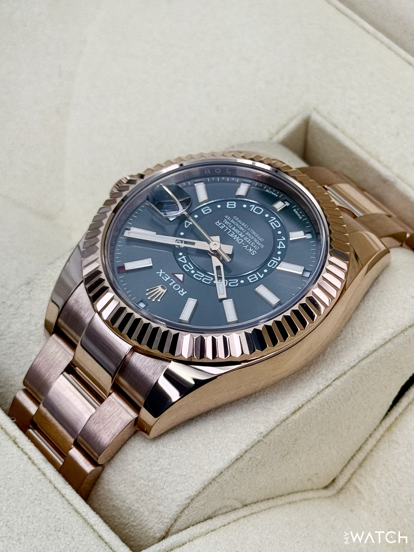 2019 Rolex Sky-Dweller 42mm 326935 Rose Gold Oyster Rhodium Dial - MyWatchLLC