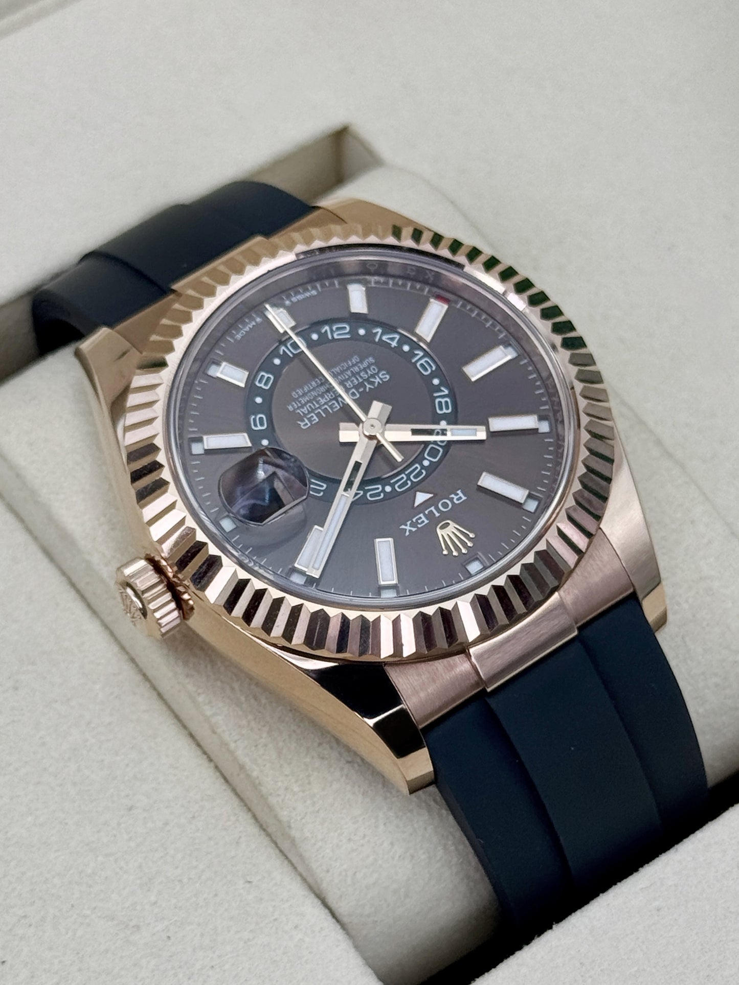 2026 Rolex Sky-Dweller 42mm 336235 Rose Gold Oysterflex Chocolate Dial