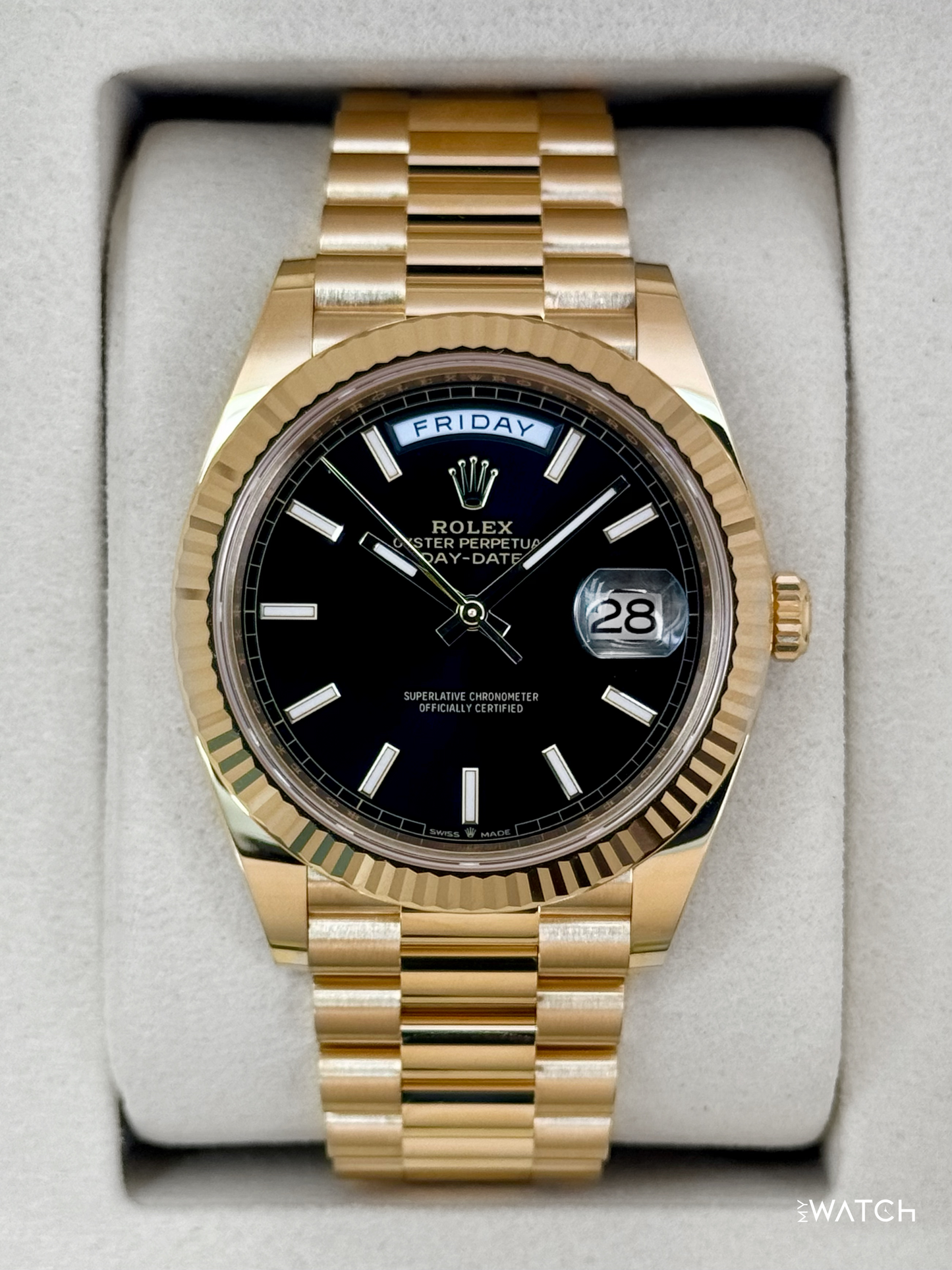 NEW 2026 Rolex Day-Date 40mm 228238 Yellow Gold Black Dial - MyWatchLLC