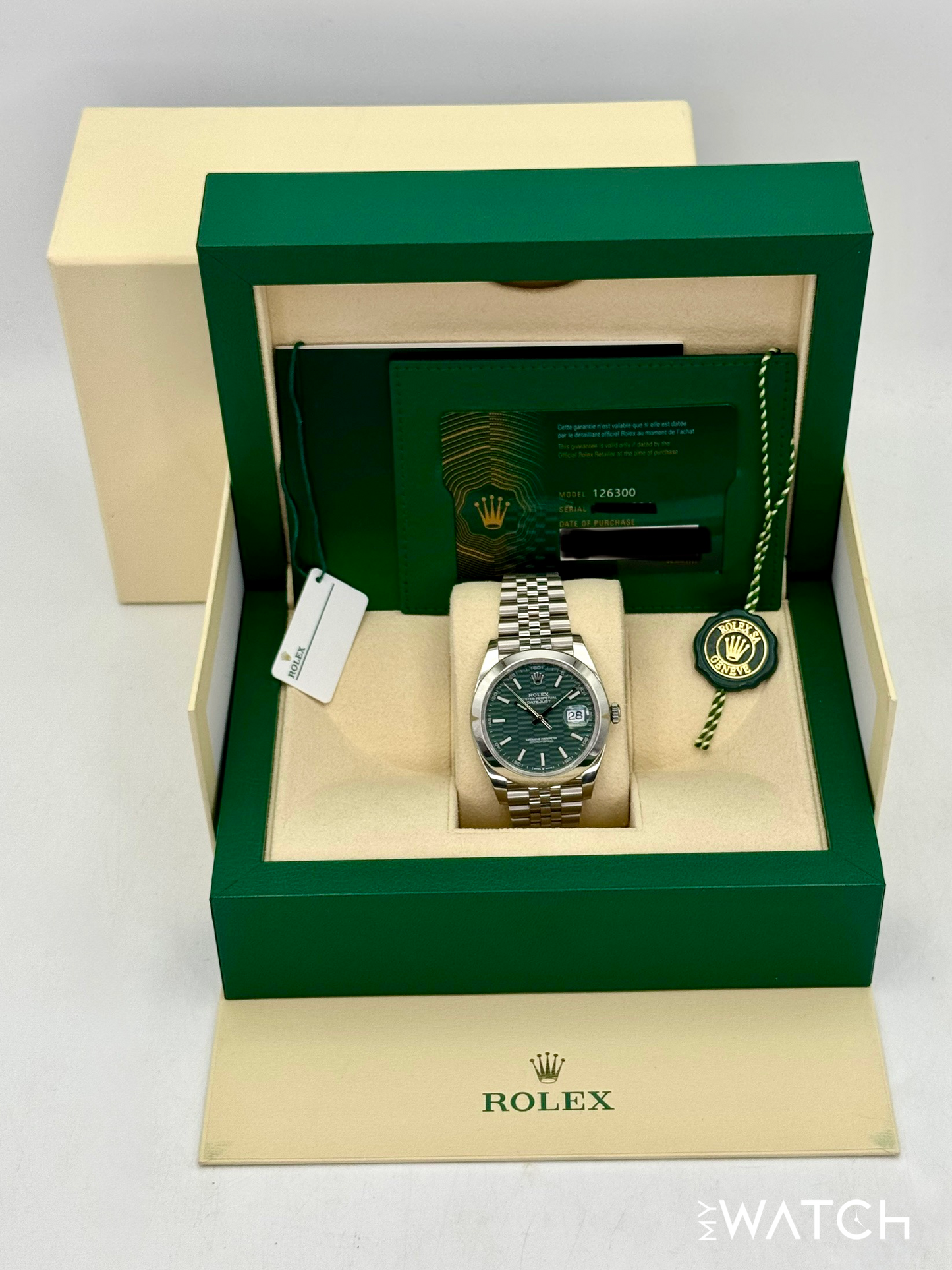 2023 Rolex Datejust 41mm 126300 Stainless Steel Jubilee Green Motif Dial