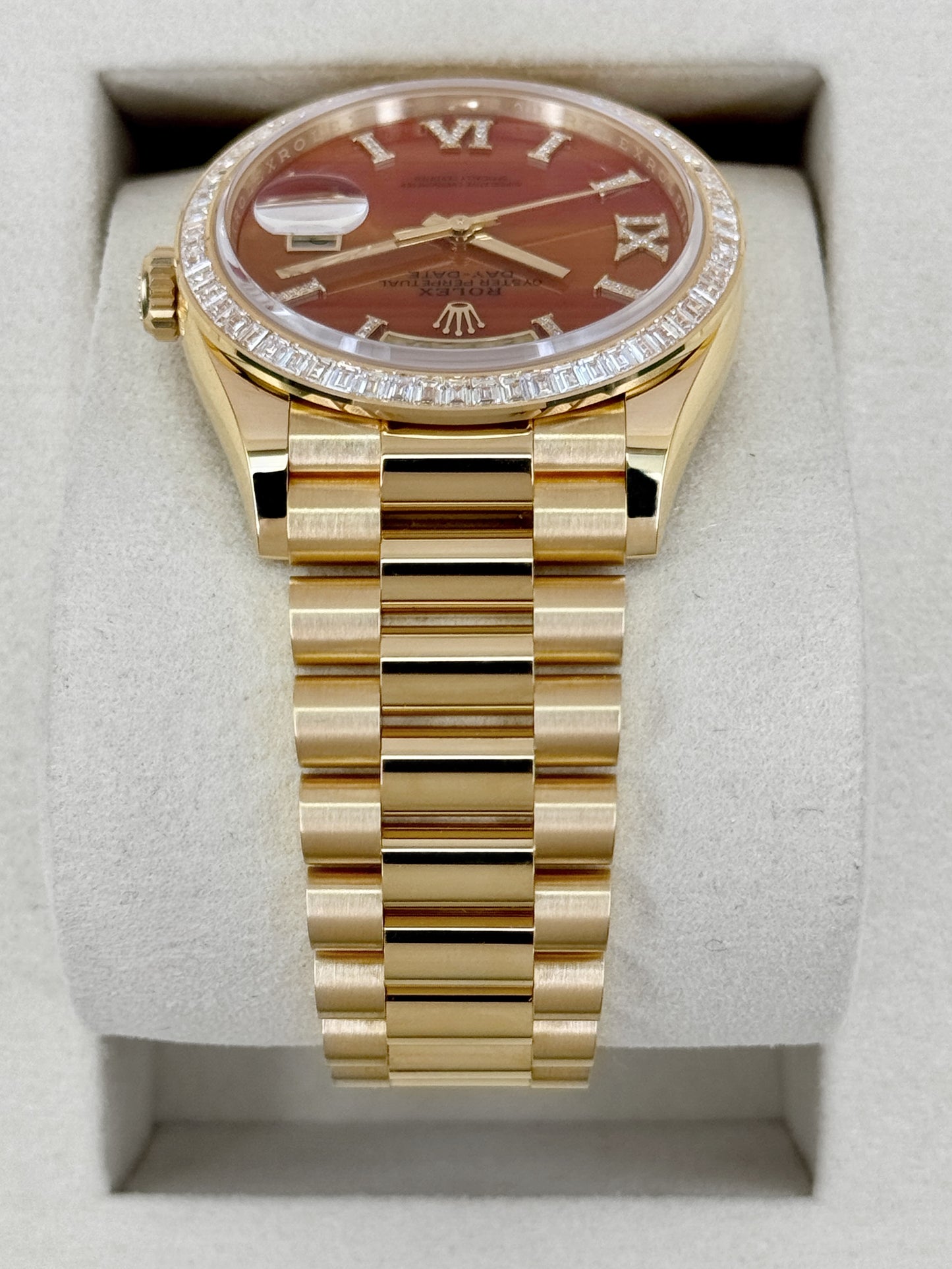 NEW 2026 Rolex Day-Date 36mm 128398TBR Presidential Yellow Gold Carnelian Diamond Dial