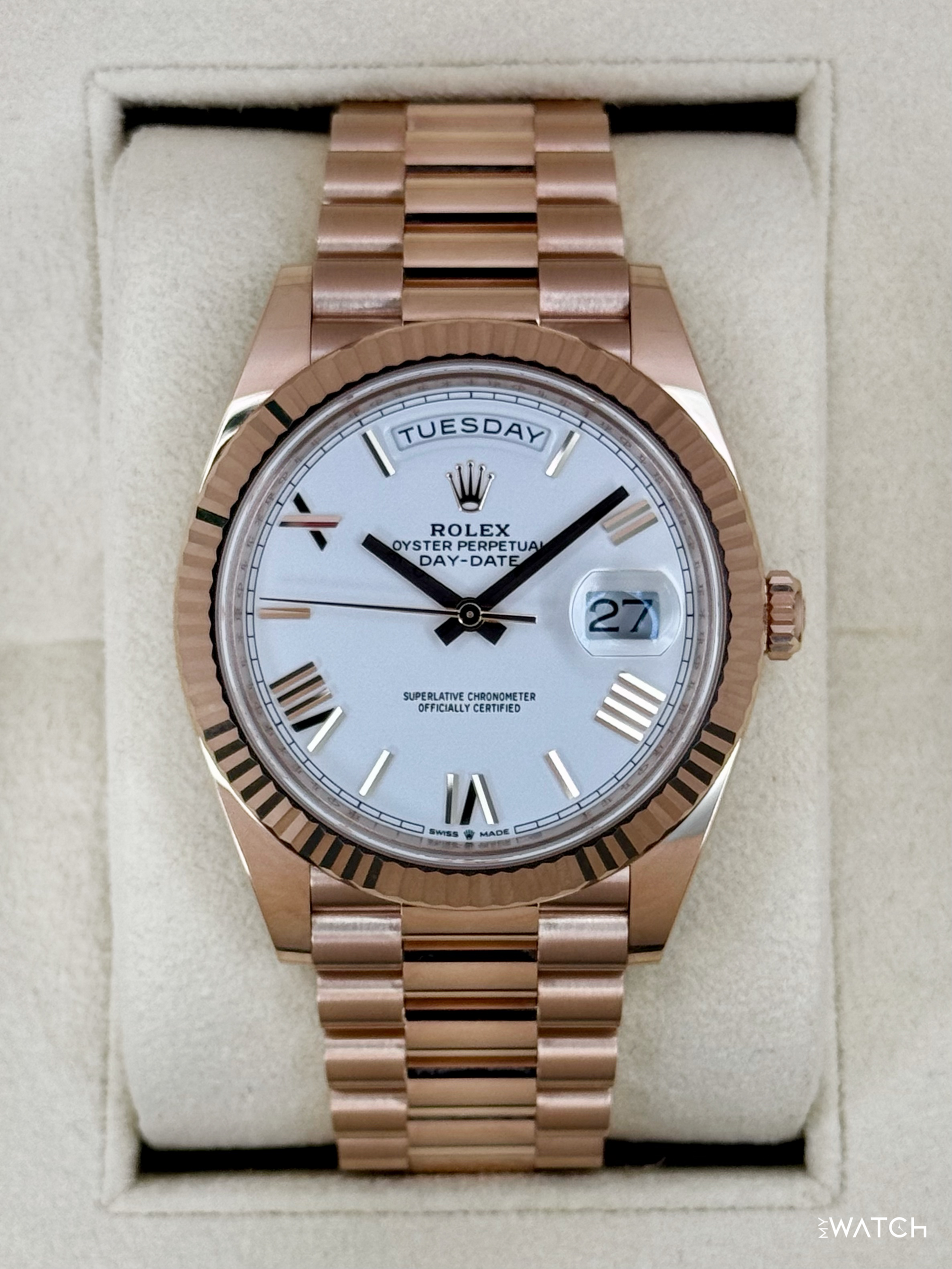2024 Rolex Day-Date 228235 Presidential Rose Gold White Dial - MyWatchLLC