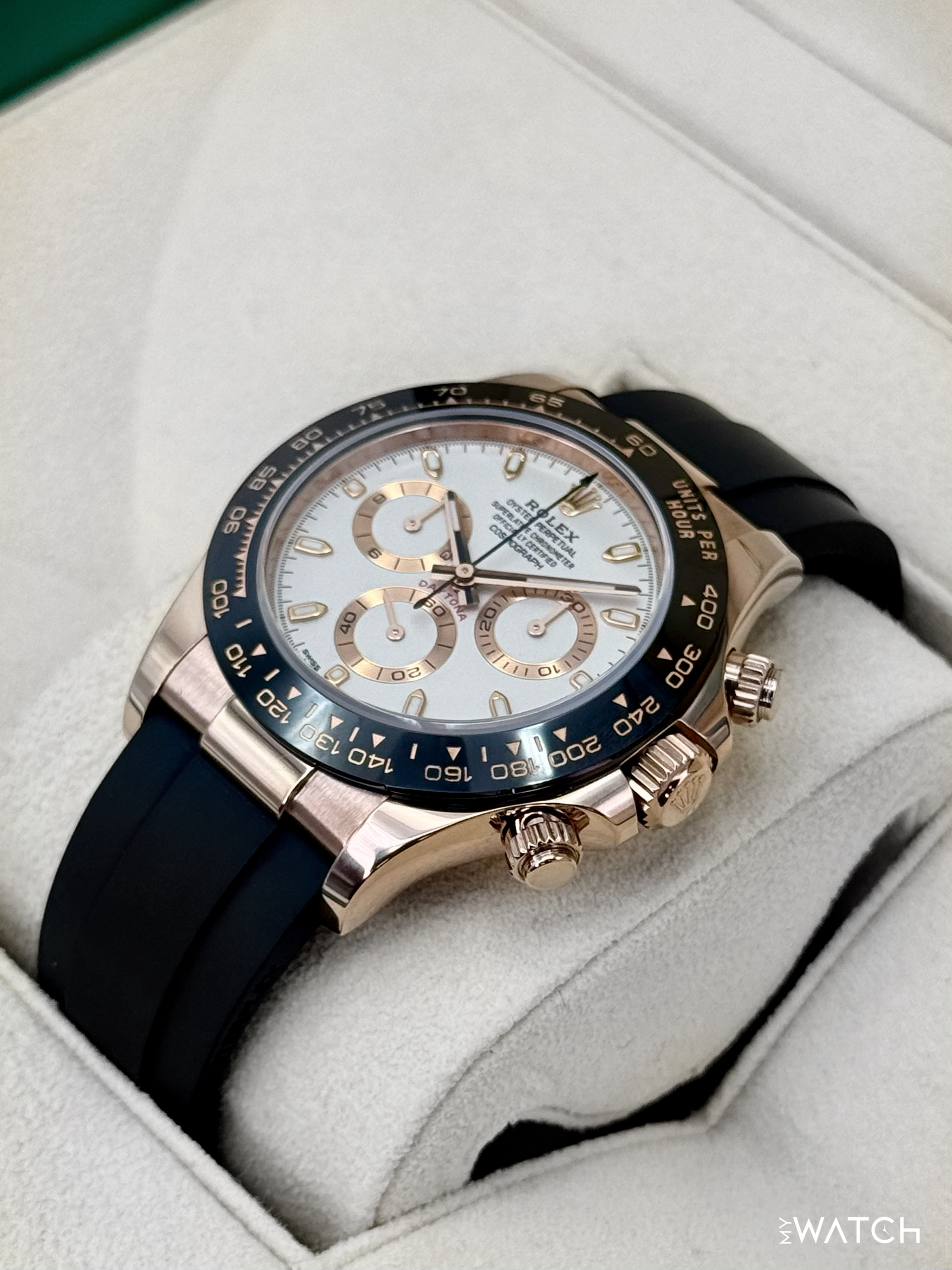 2022 Rolex Daytona 40mm 116515LN Rose Gold Oysterflex White Dial - MyWatchLLC