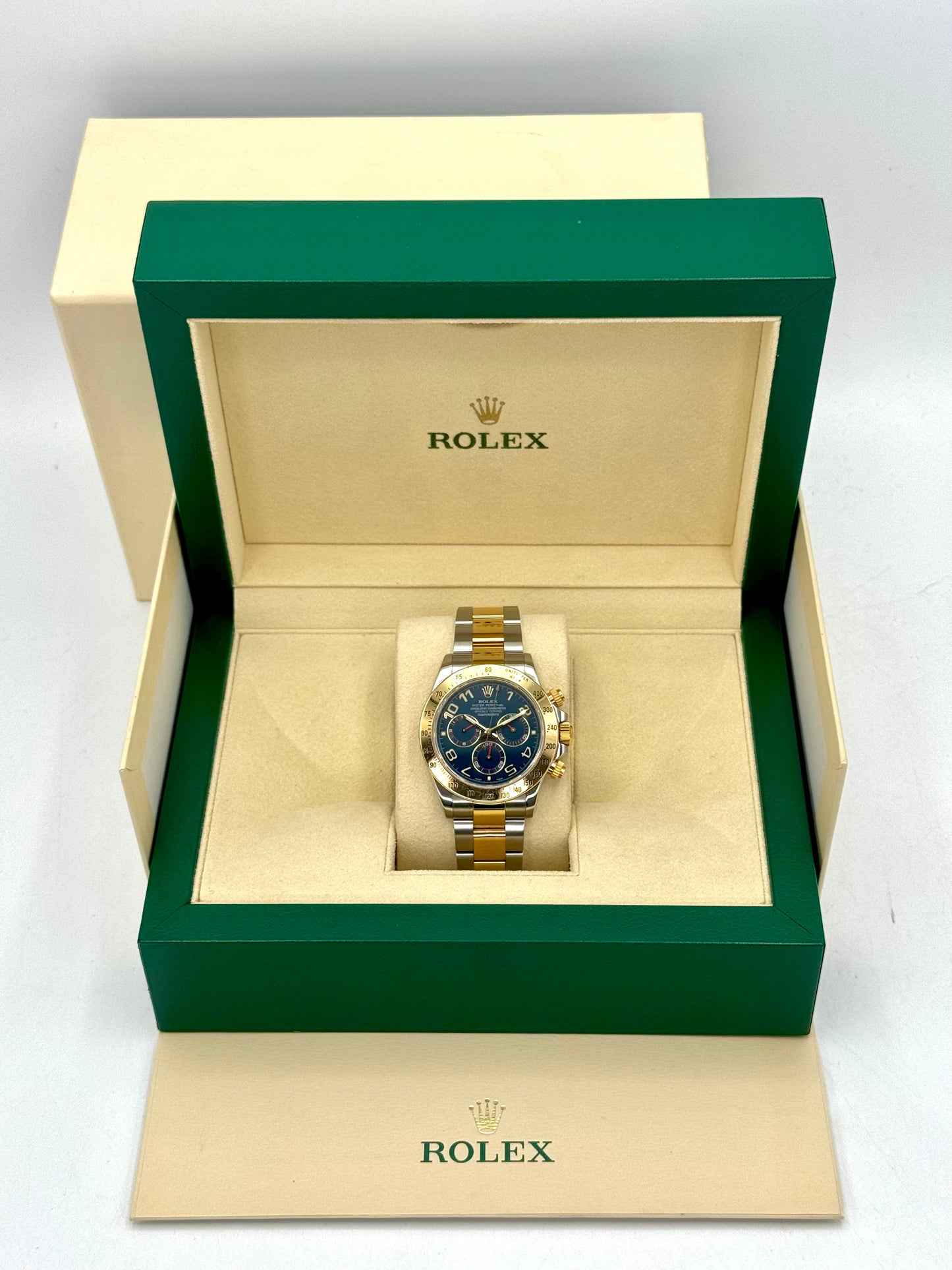 Rolex Daytona 40mm 116523 Two-Tone Blue Arabic Racing Dial