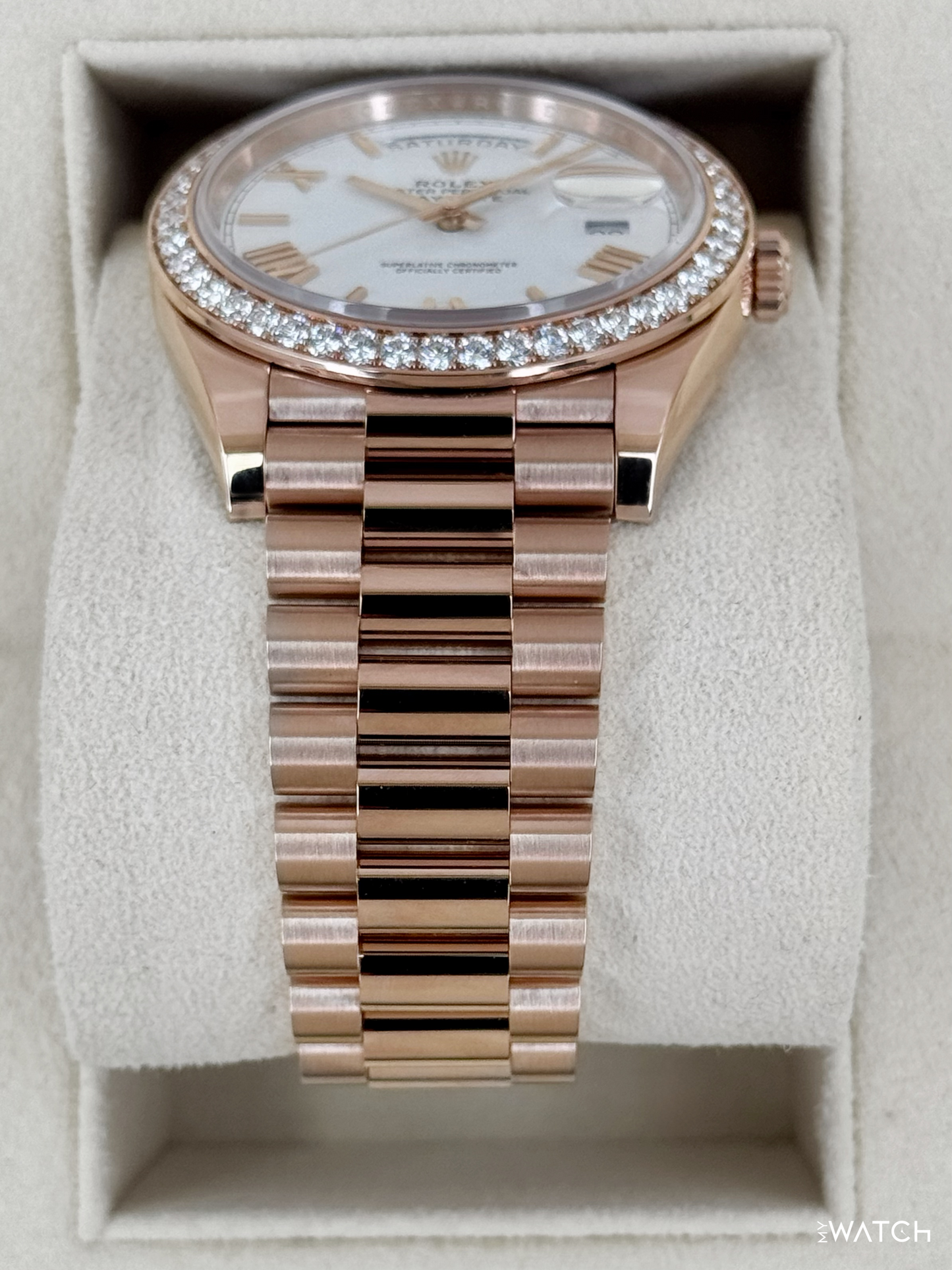 2022 Rolex Day-Date 40mm 228345RBR Rose Gold White Dial (CPO) - MyWatchLLC
