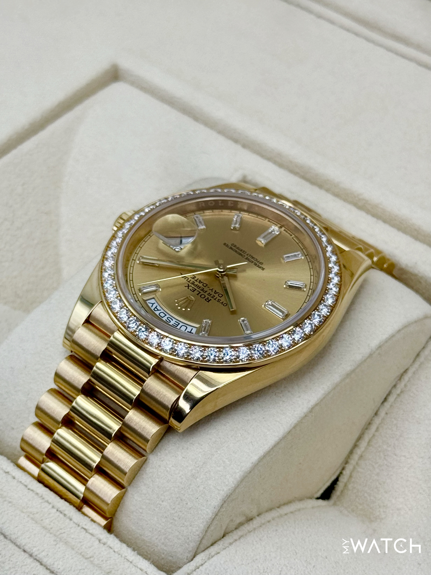 2020 Rolex Day-Date 40mm 228348RBR Presidential Champagne Baguette Dial