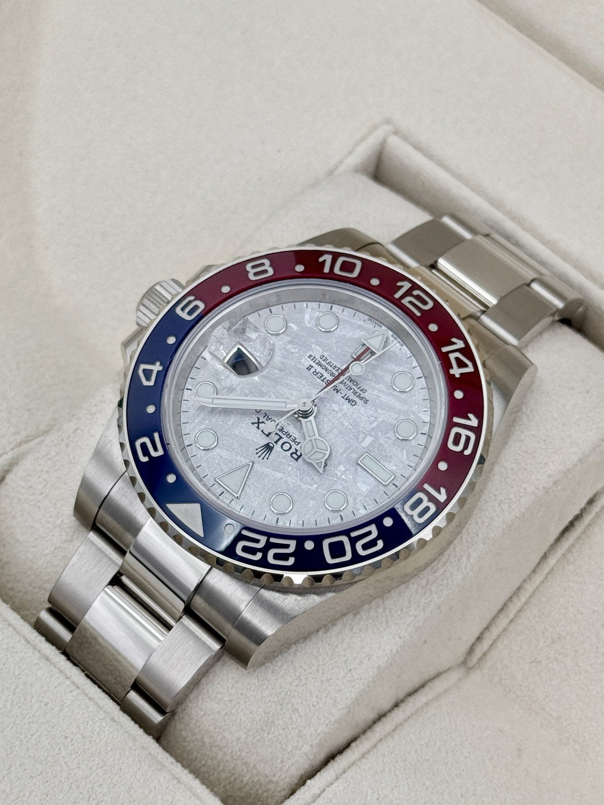 2023 Rolex GMT-Master II Pepsi 40mm 126719BLRO White Gold Oyster Meteorite Dial