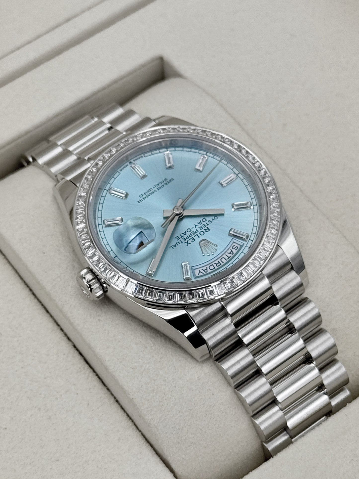 NEW 2026 Rolex Day-Date 36mm 128396TBR Ice Blue Roman Numeral Dial (NEW STYLE CARD)