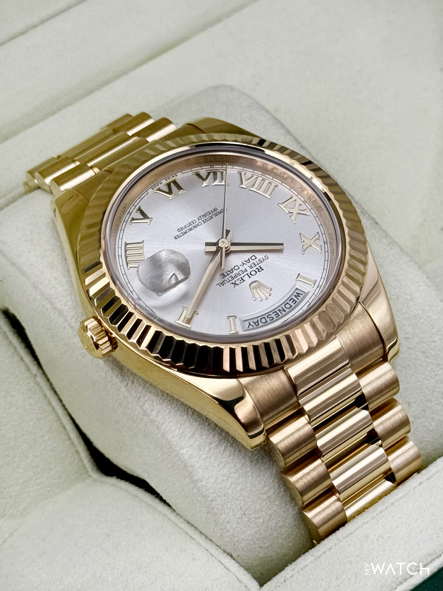 2012 Rolex Day-Date II 41mm 218238 Presidential Silver Dial - MyWatchLLC