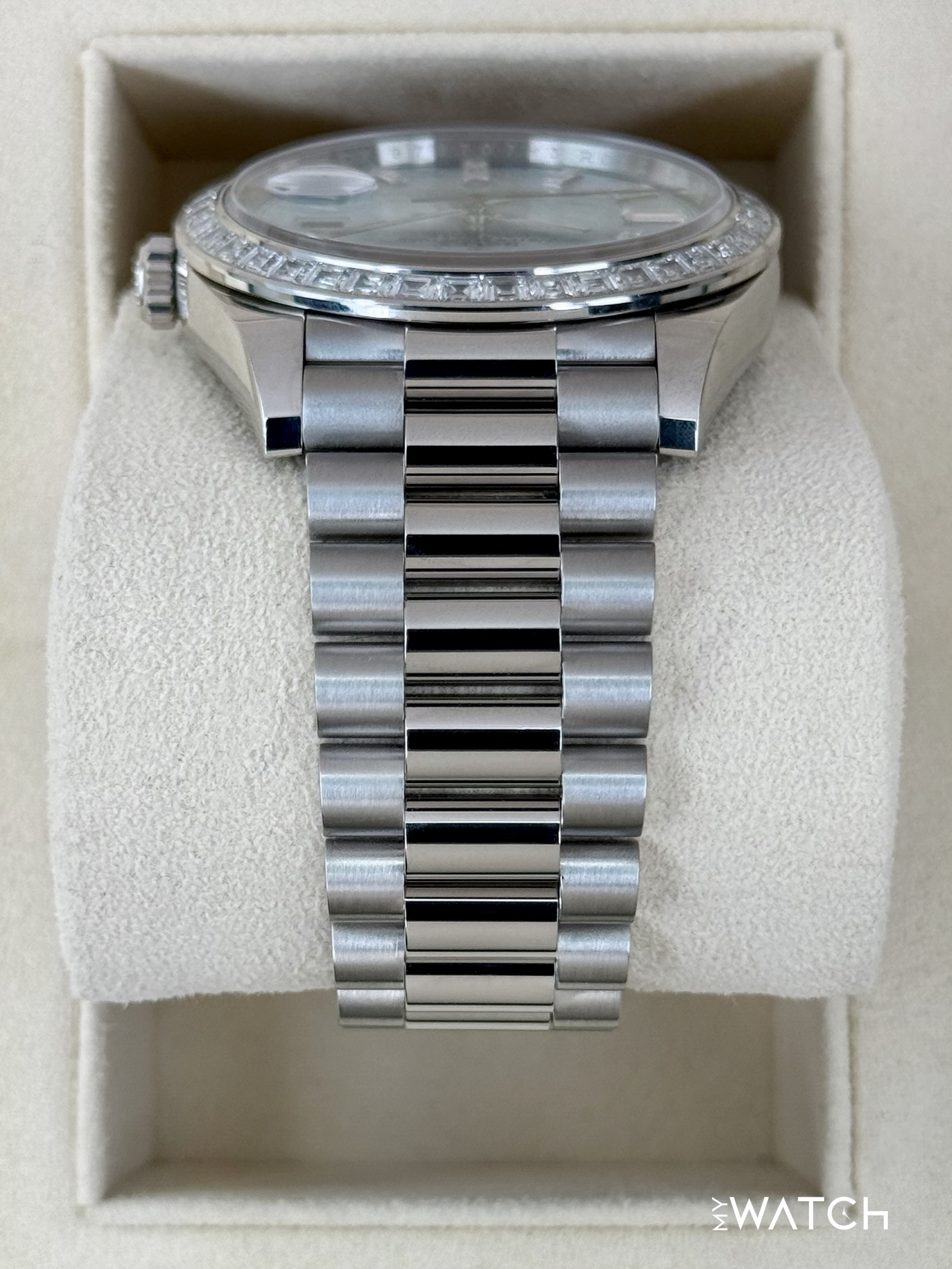 2023 Rolex Day-Date 40mm 228396TBR Ice Blue Diamond Baguette Dial - MyWatchLLC