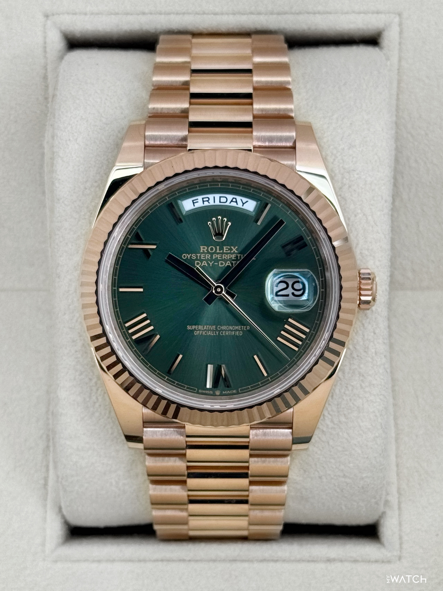 2025 Rolex Day-Date 40mm 228235 Presidential Rose Gold Olive Green Dial
