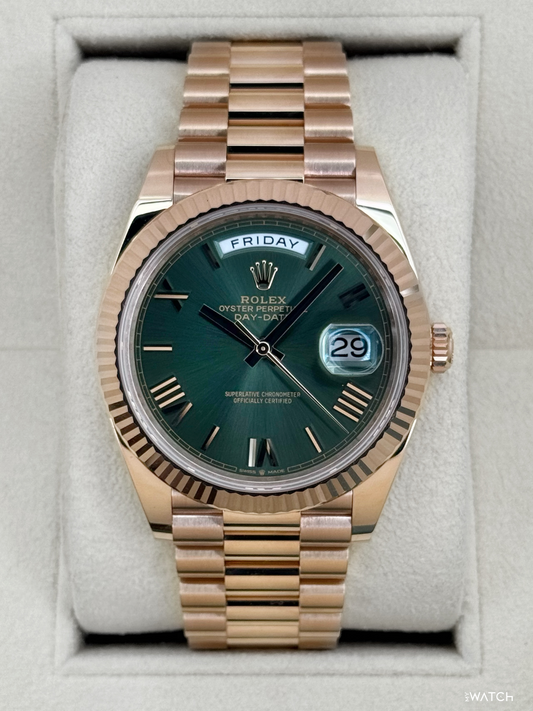 2025 Rolex Day-Date 40mm 228235 Presidential Rose Gold Olive Green Dial