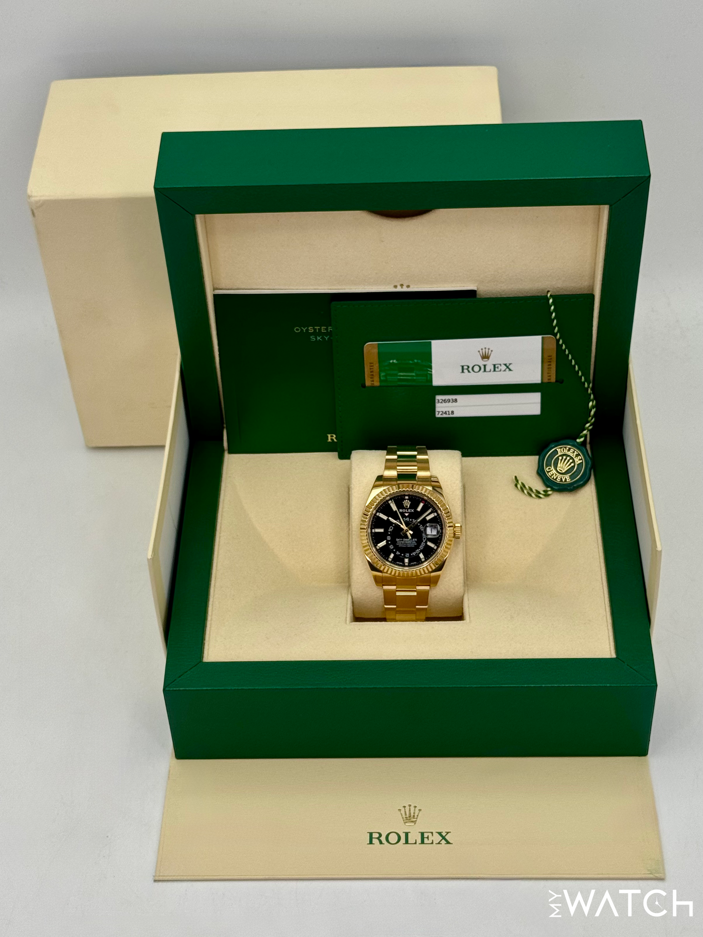 2019 Rolex Sky-Dweller 42mm 326938 18K Yellow Gold Oyster Black Dial