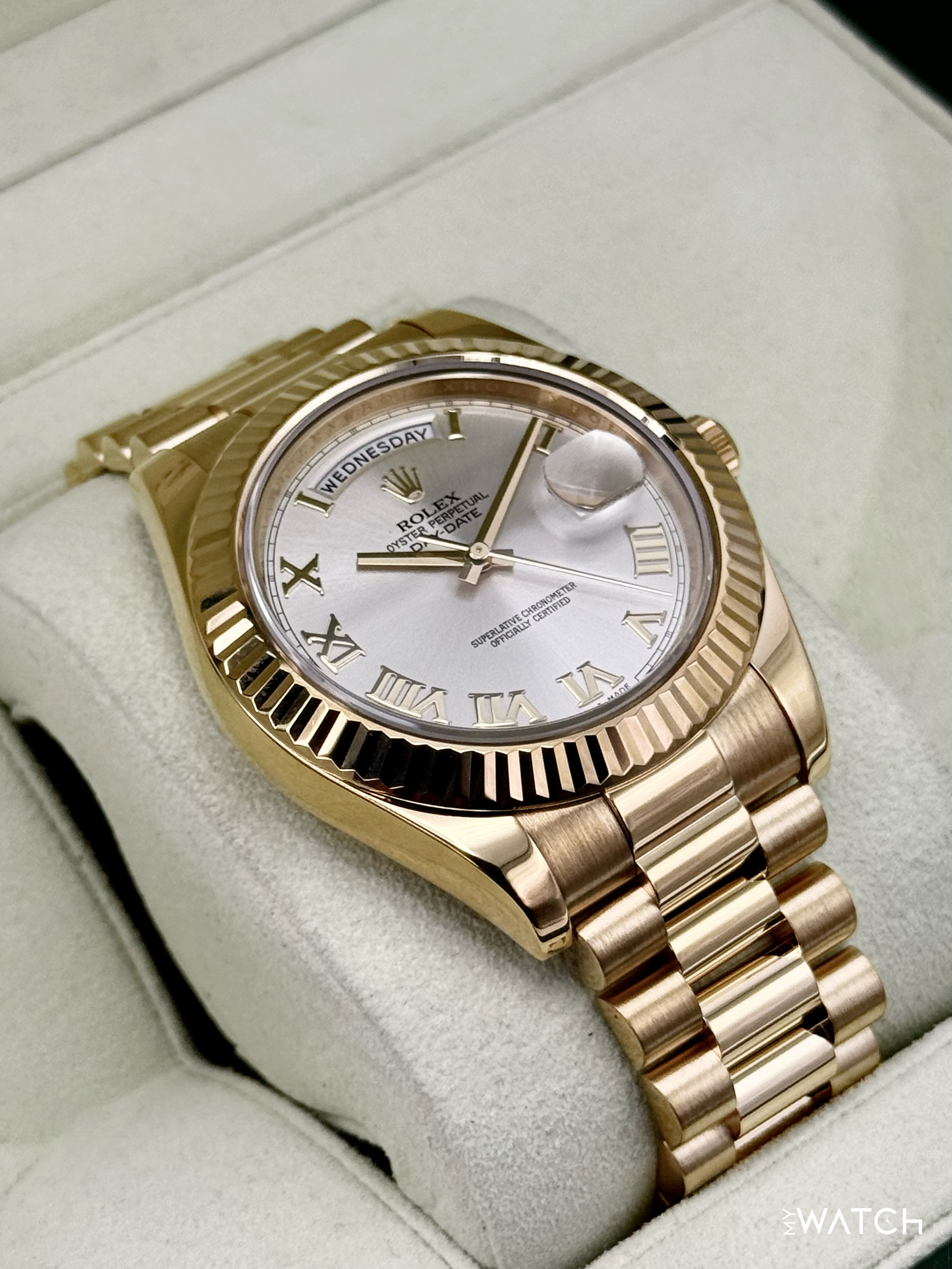 2012 Rolex Day-Date II 41mm 218238 Presidential Silver Dial - MyWatchLLC