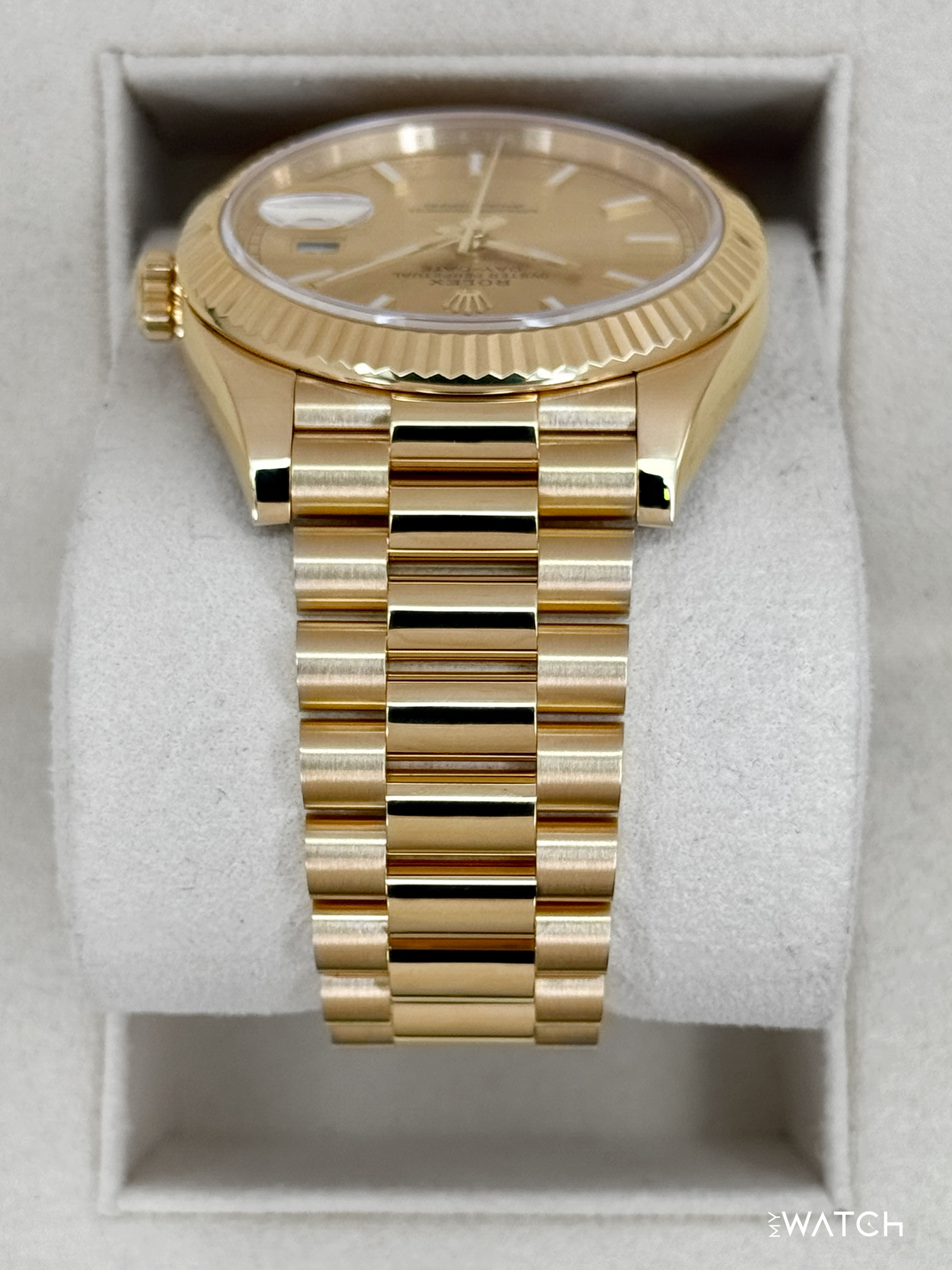 2020 Rolex Day-Date 40mm 228238 Champagne Stick Dial - MyWatchLLC