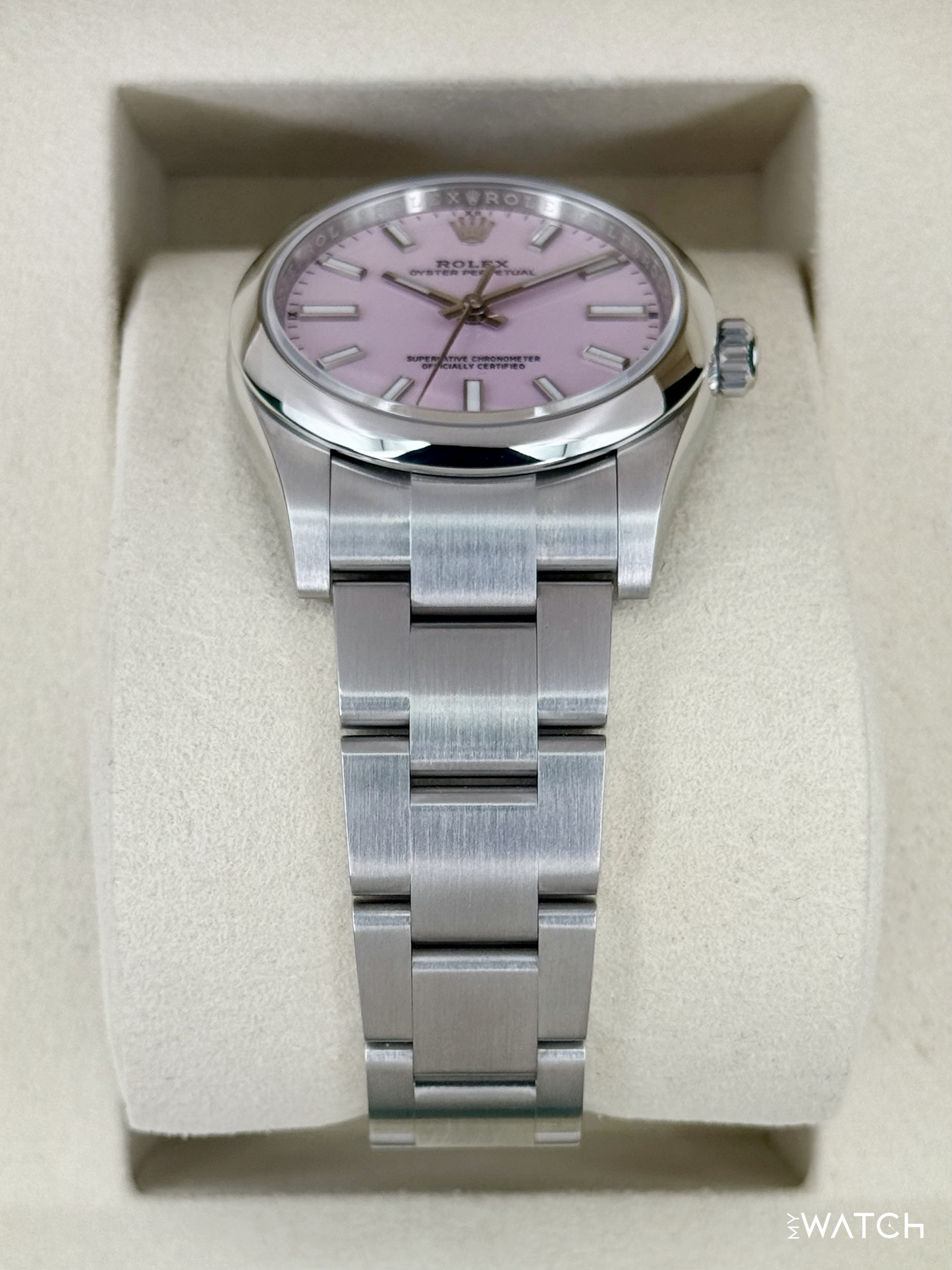 NEW 2025 Rolex Oyster Perpetual 34mm 124200 Stainless Steel Candy Pink Dial - MyWatchLLC