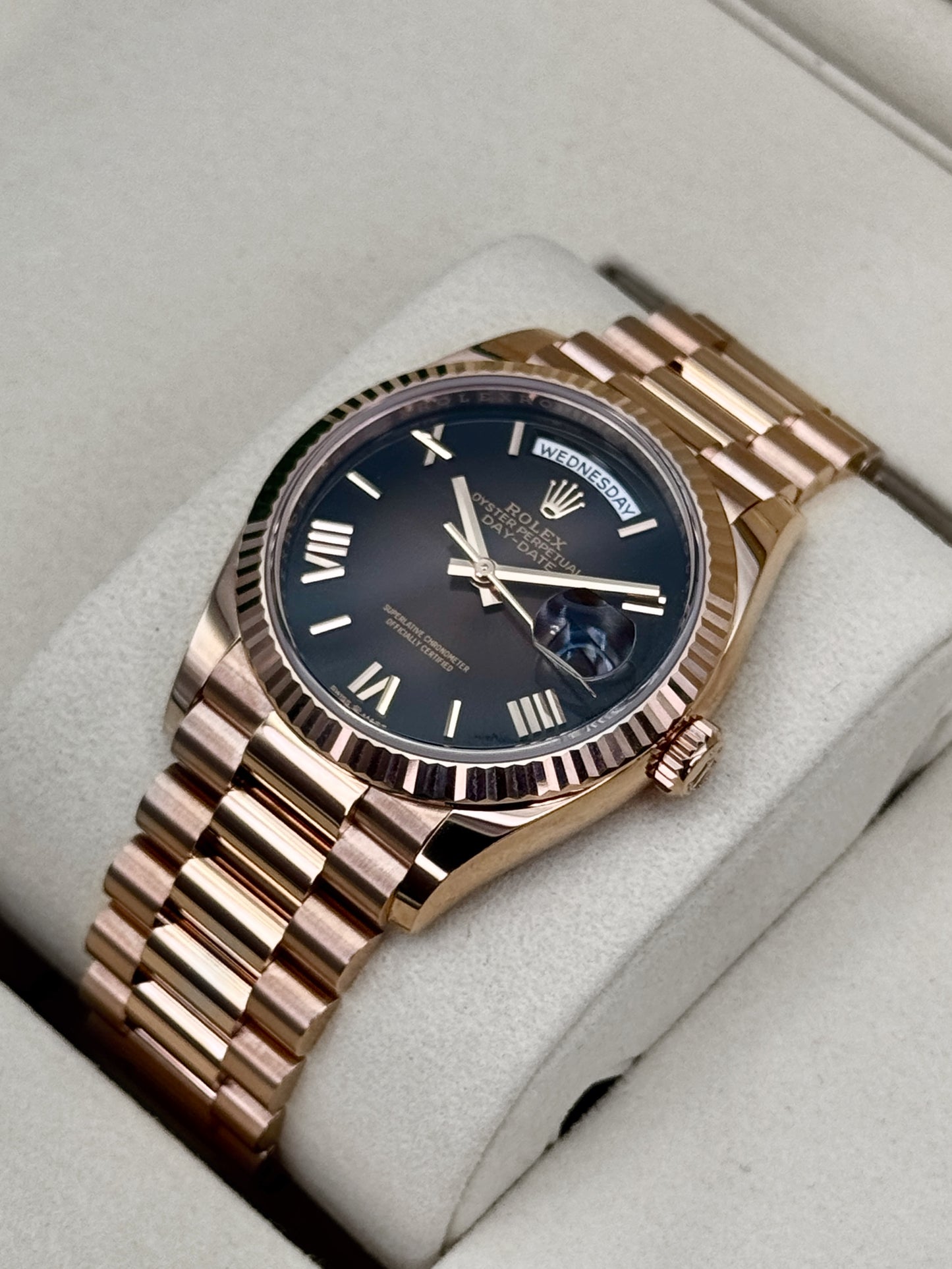 NEW 2026 Rolex Day-Date 36mm 128235 Rose Gold Brown Ombre Dial