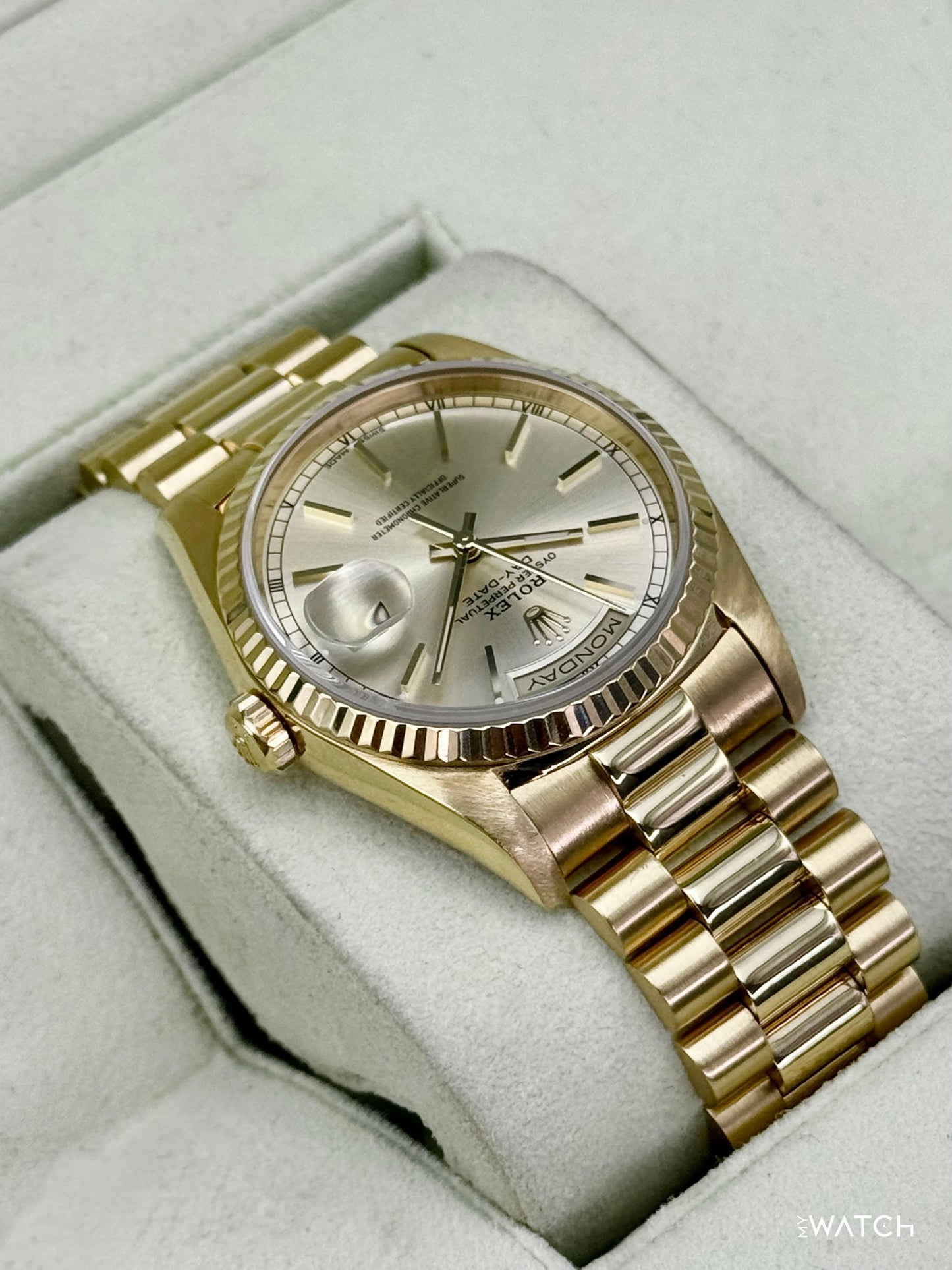 1991 Rolex Day-Date 36mm 18238 Presidential Yellow Gold Silver Dial (RSC)