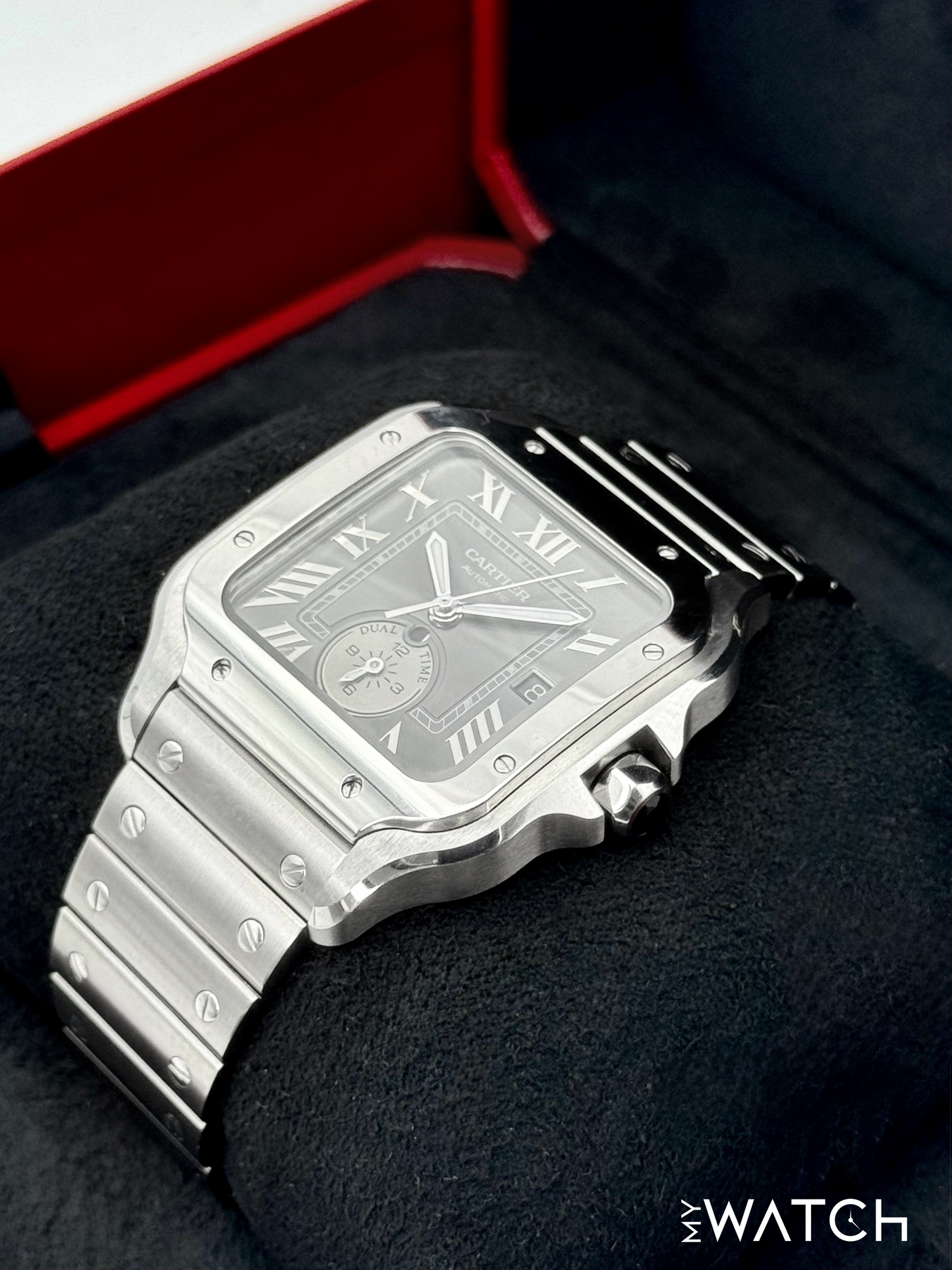 2024 Cartier Santos Dual Time 40.2mm WSSA0076 Stainless Steel Gray Dial