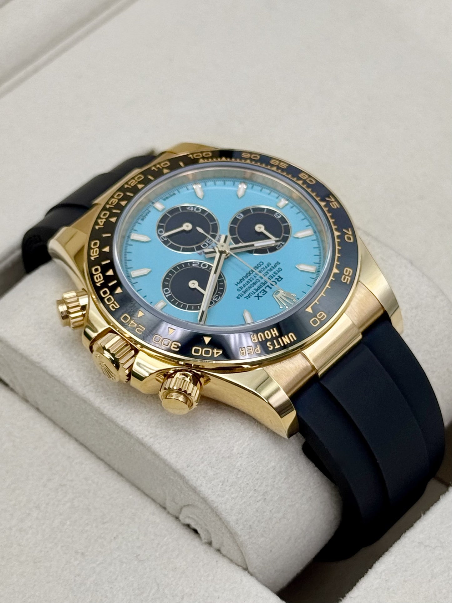 2025 Rolex Daytona 40mm 126518LN Yellow Gold Oysterflex Turquoise Dial
