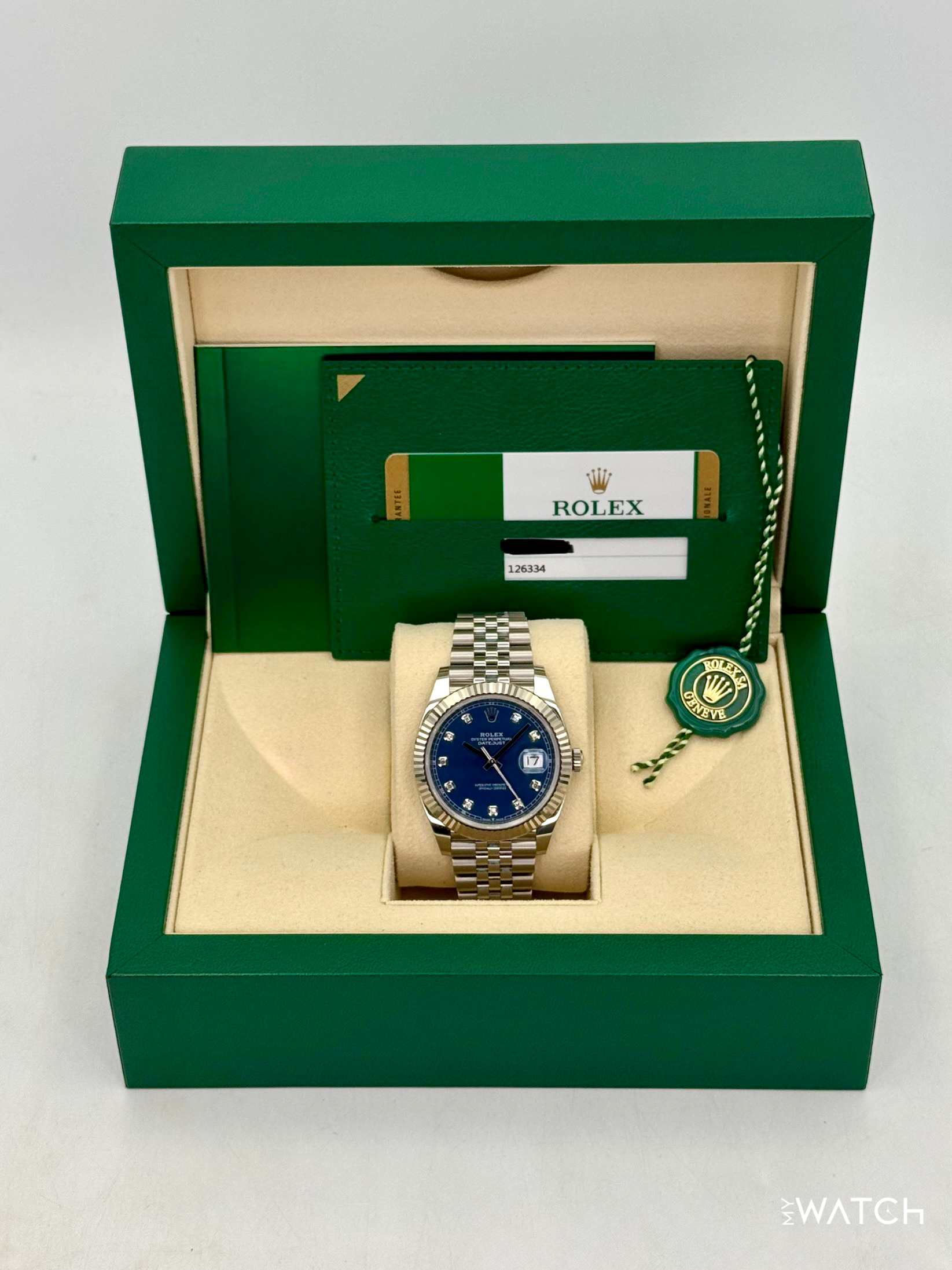 2020 Rolex Datejust 41mm 126334 Stainless Steel Jubilee Blue Diamond Dial - MyWatchLLC