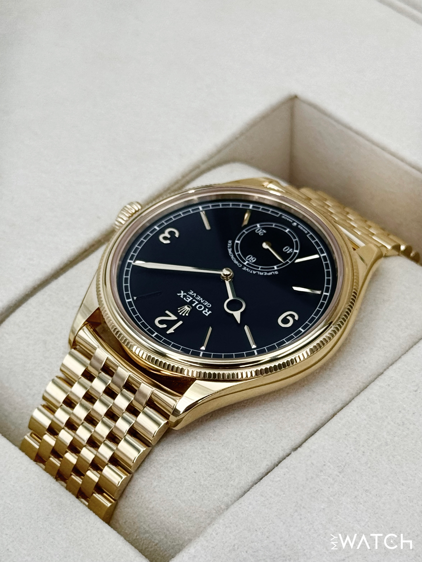 NEW 2025 Rolex 1908 39mm 52508 Yellow Gold Settimo Bracelet Black Dial