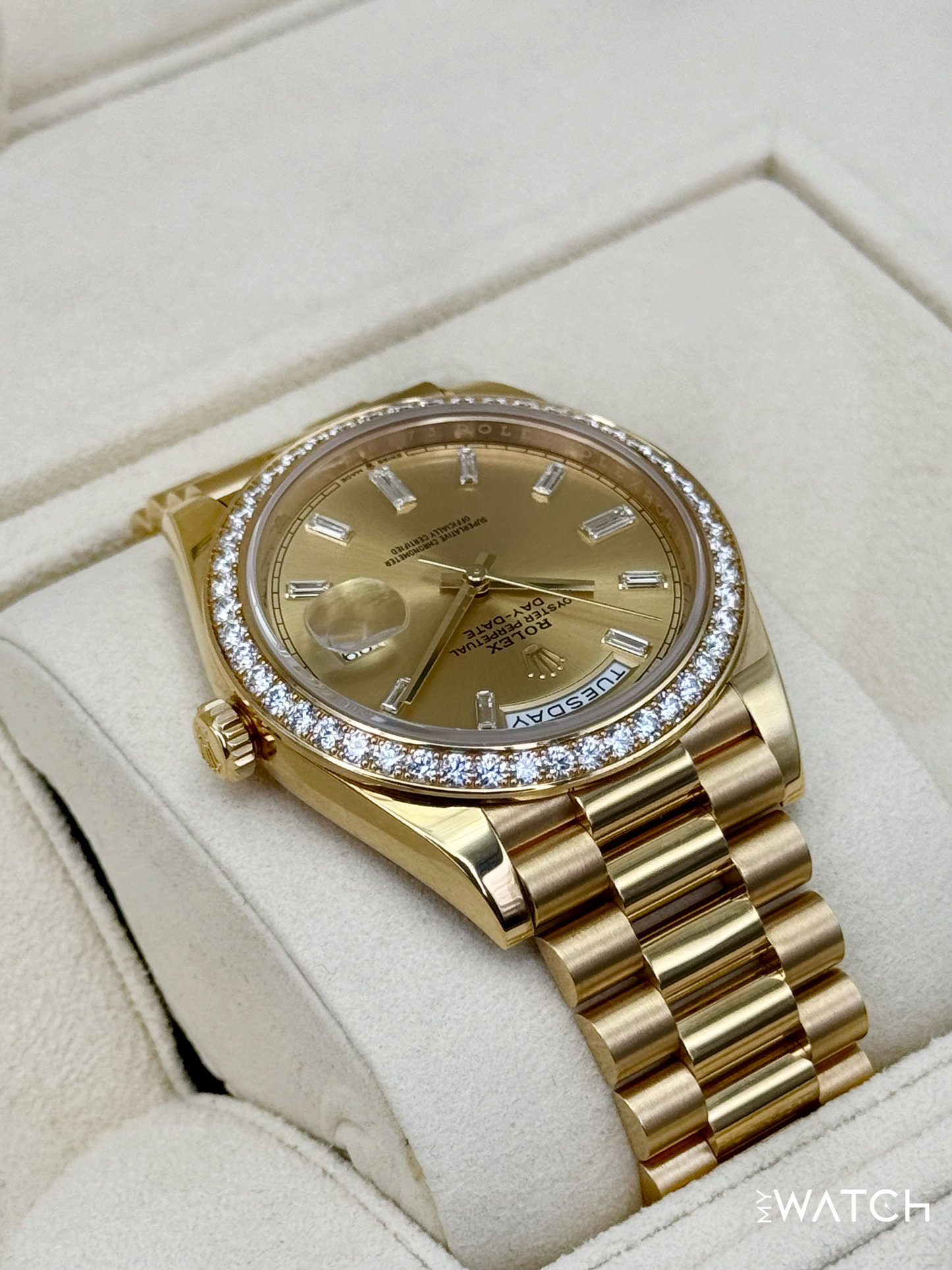 2020 Rolex Day-Date 40mm 228348RBR Presidential Champagne Baguette Dial