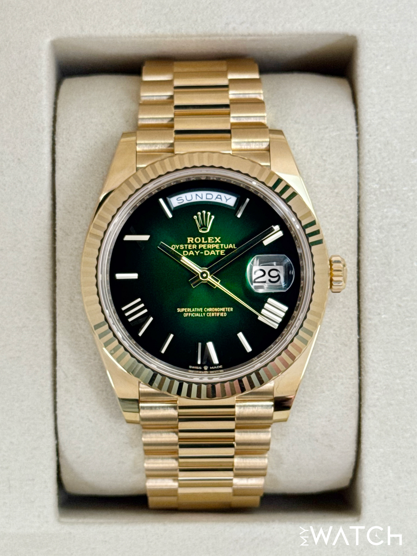 NEW 2025 Rolex Day-Date 40mm 228238 Presidential Green Ombre Dial