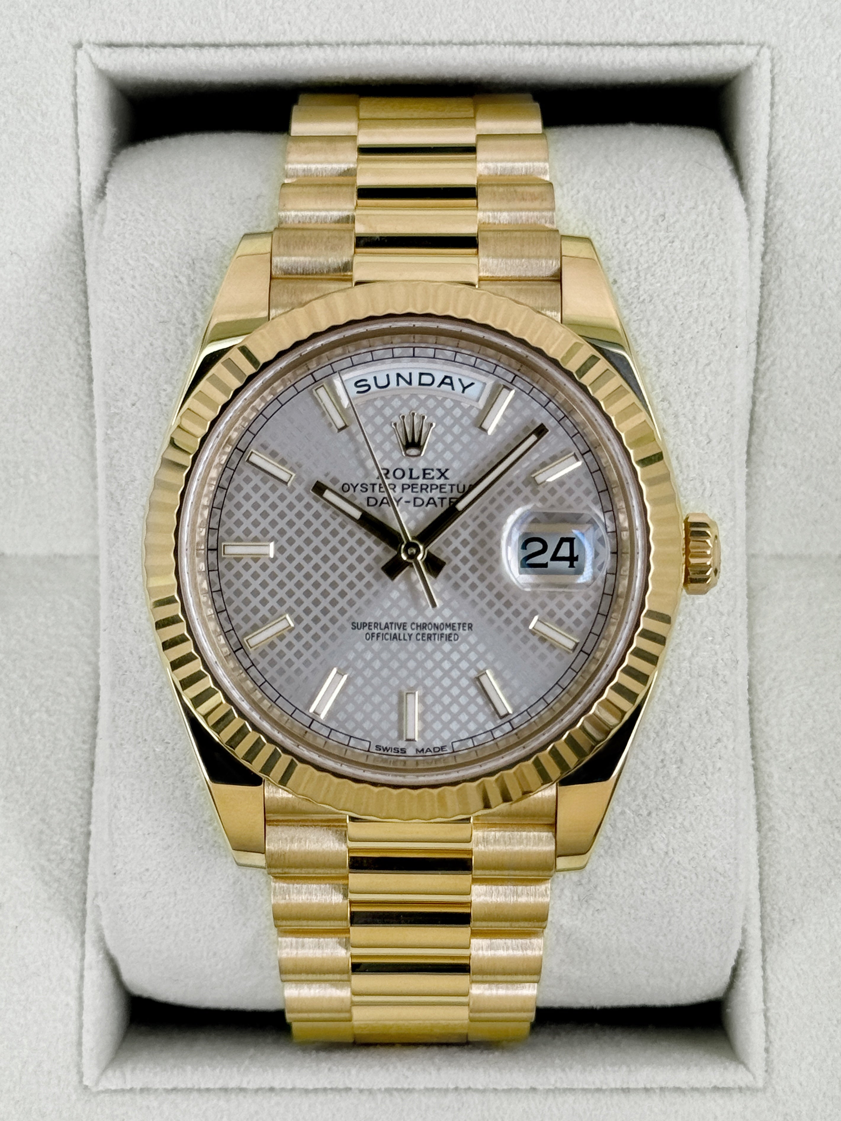 2016 Rolex Day-Date 40mm 228238 Presidential Silver Motif Dial