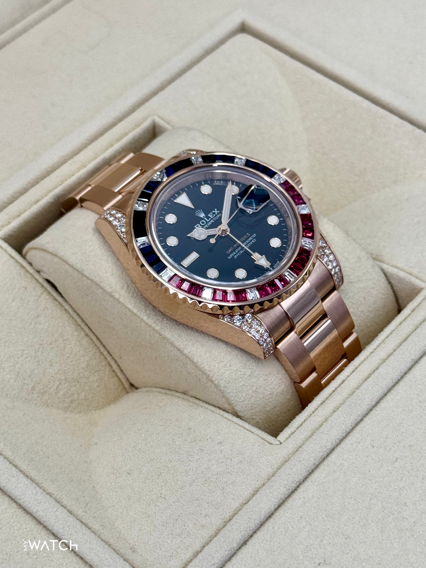 2021 Rolex GMT-Master II 40mm 126755SARU Rose Gold Sapphire and Ruby - MyWatchLLC