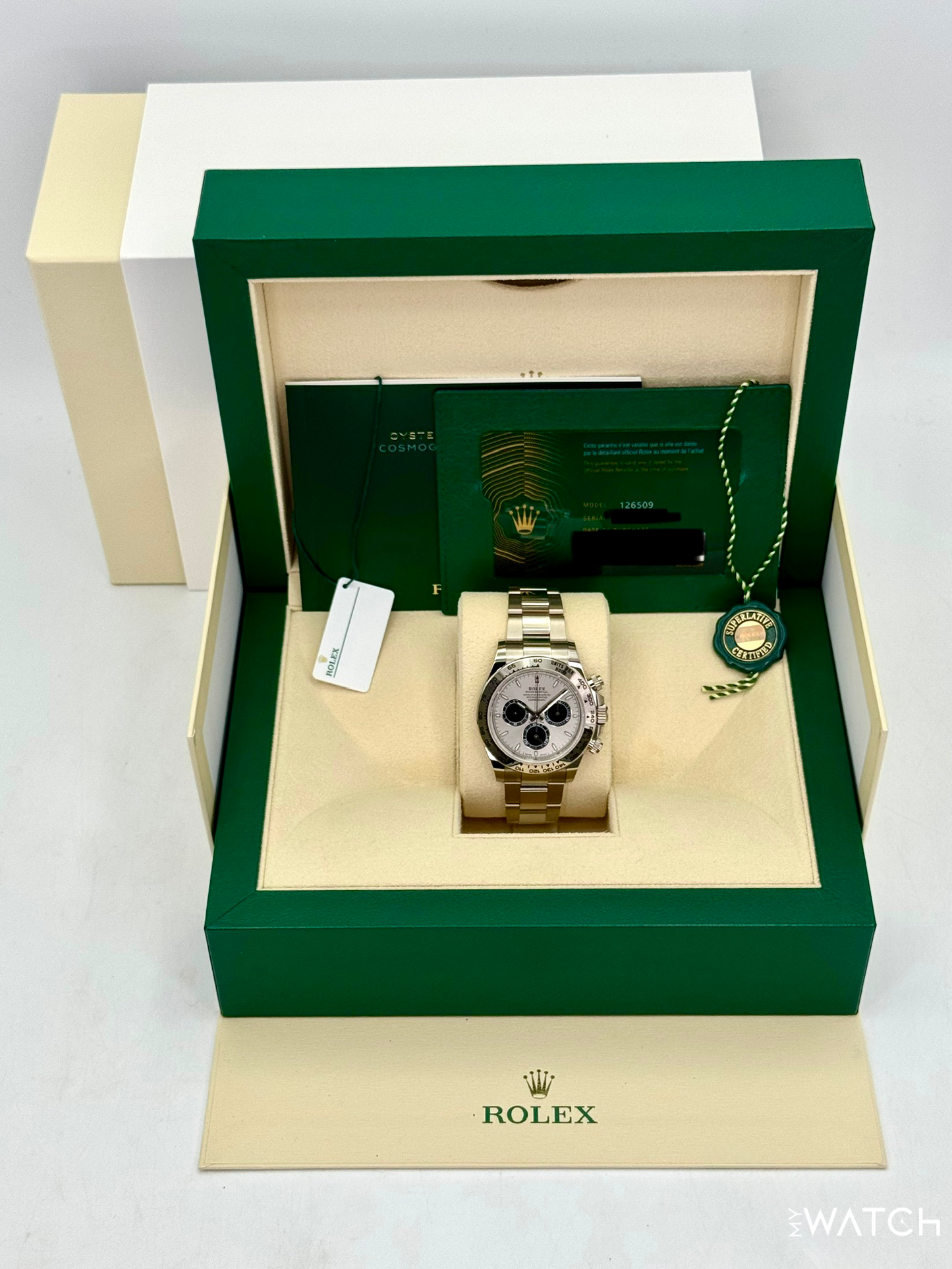 2025 Rolex Daytona 40mm 126509 White Gold Silver Ghost Dial - MyWatchLLC