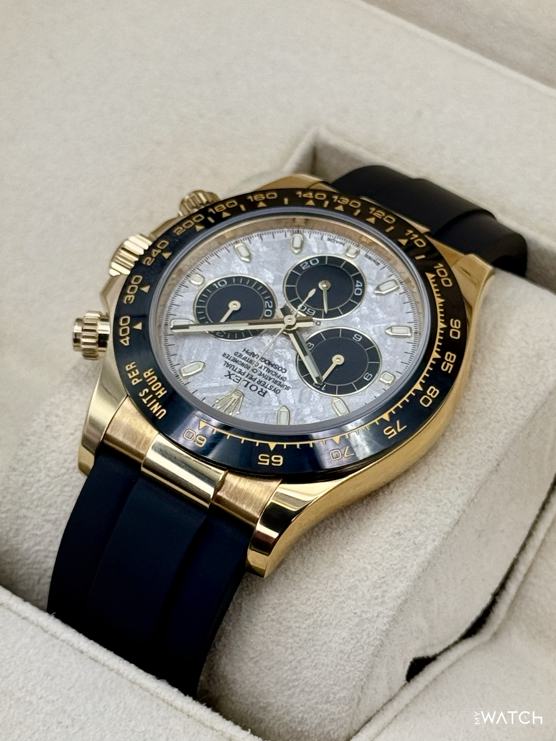 2022 Rolex Daytona 40mm 116518LN Oysterflex Yellow Gold Meteorite Dial - MyWatchLLC