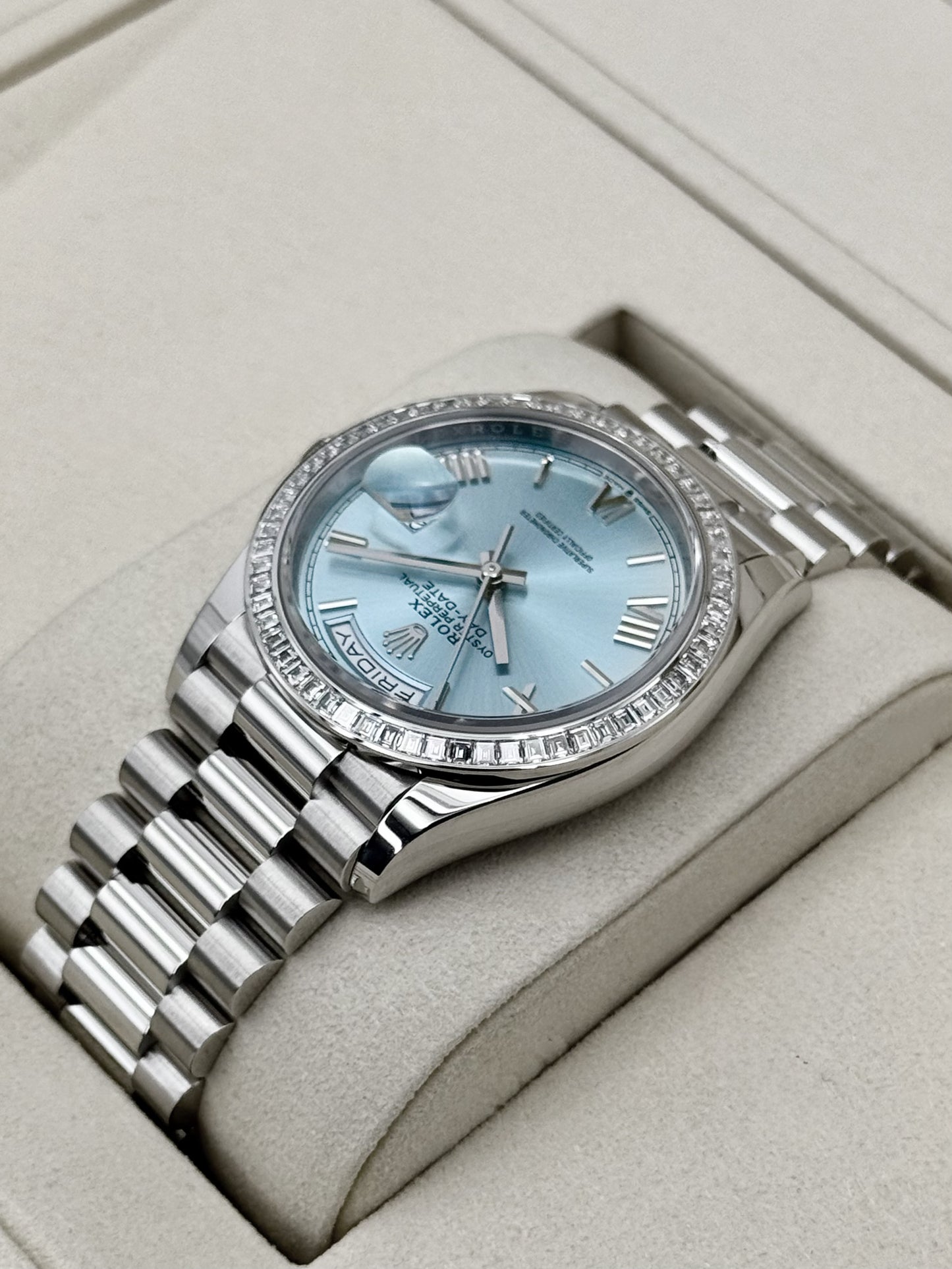NEW 2026 Rolex Day-Date 40mm 128396TBR Ice Blue Roman Numeral Dial