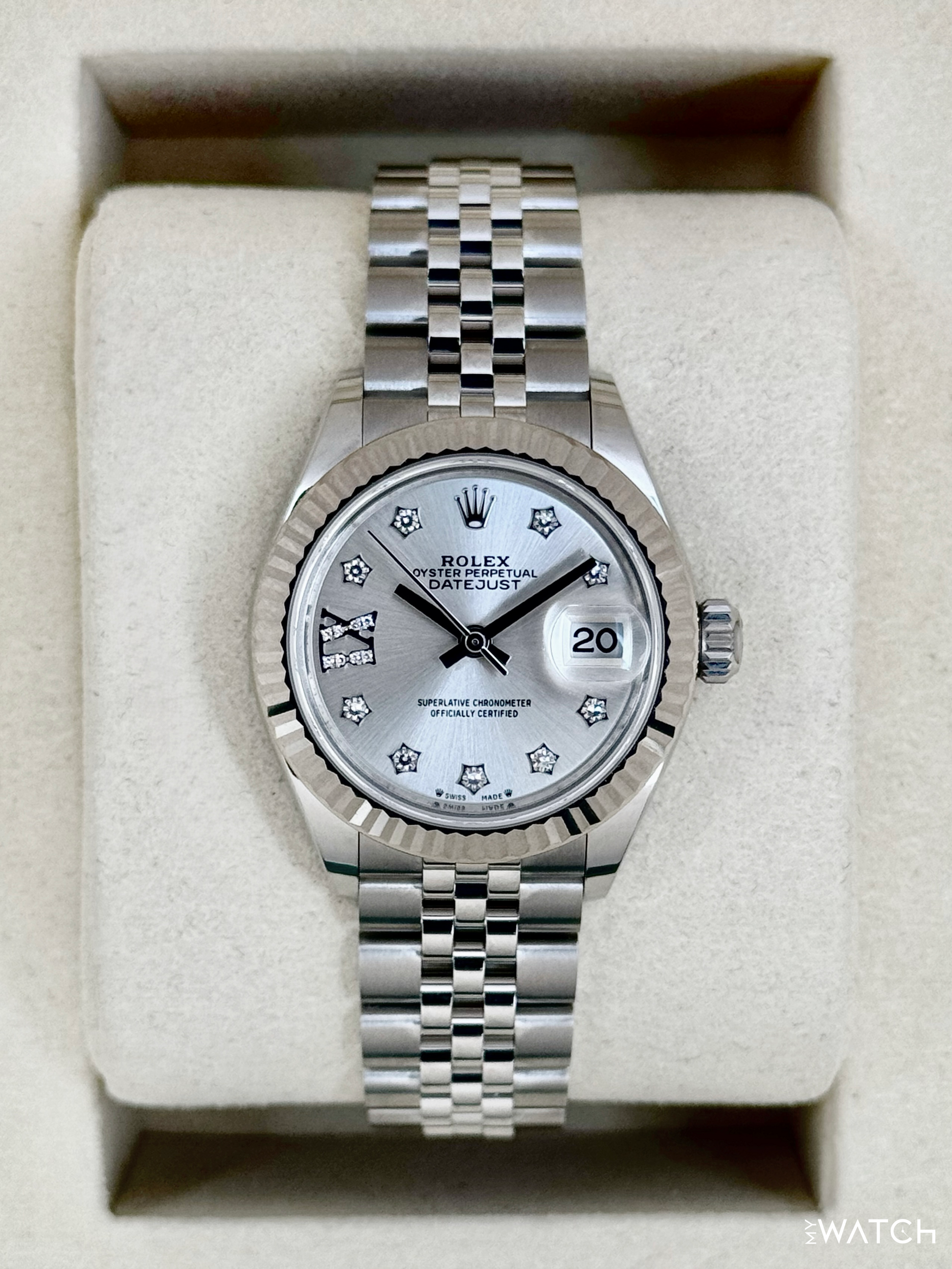 NEW 2025 Rolex Lady Datejust 28mm 279174 Stainless Steel Jubilee Silver Star Diamond Dial - MyWatchLLC
