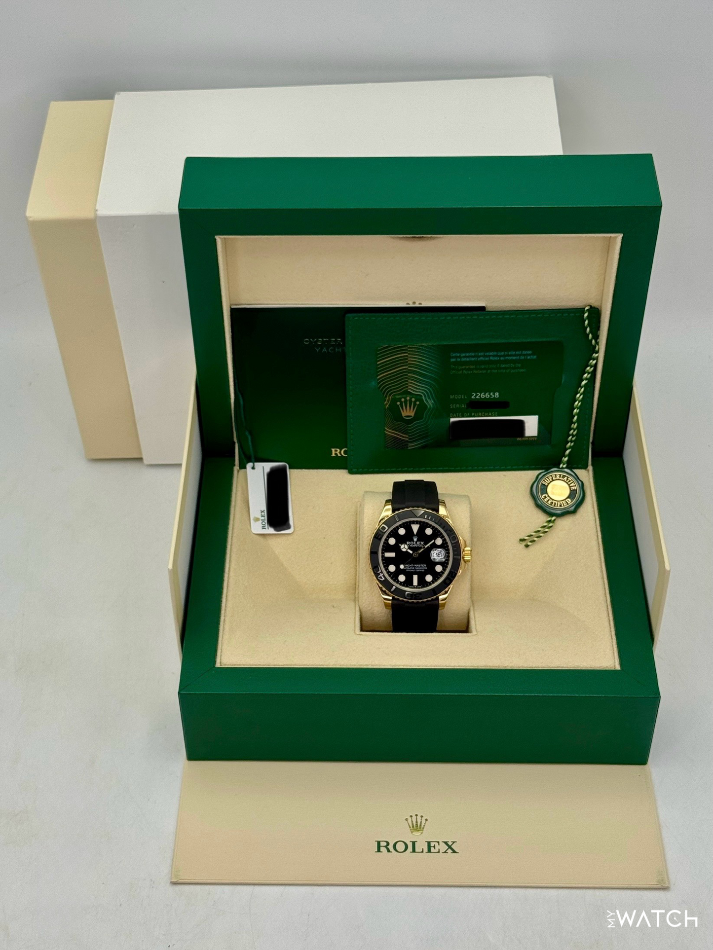 2022 Rolex Yacht-Master 42mm 226658 Gold Oysterflex Black Dial - MyWatchLLC