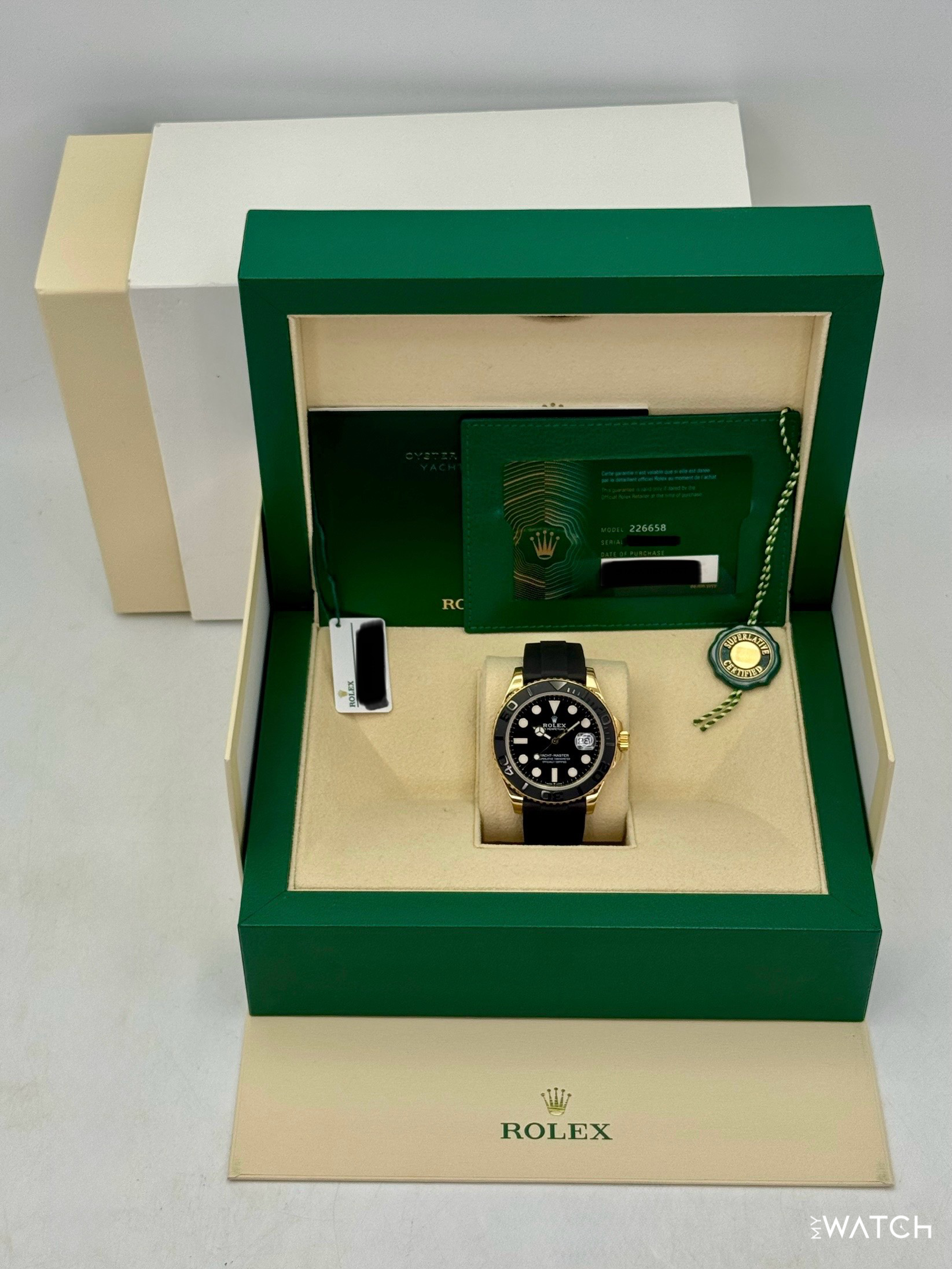 2022 Rolex Yacht-Master 42mm 226658 Gold Oysterflex Black Dial - MyWatchLLC