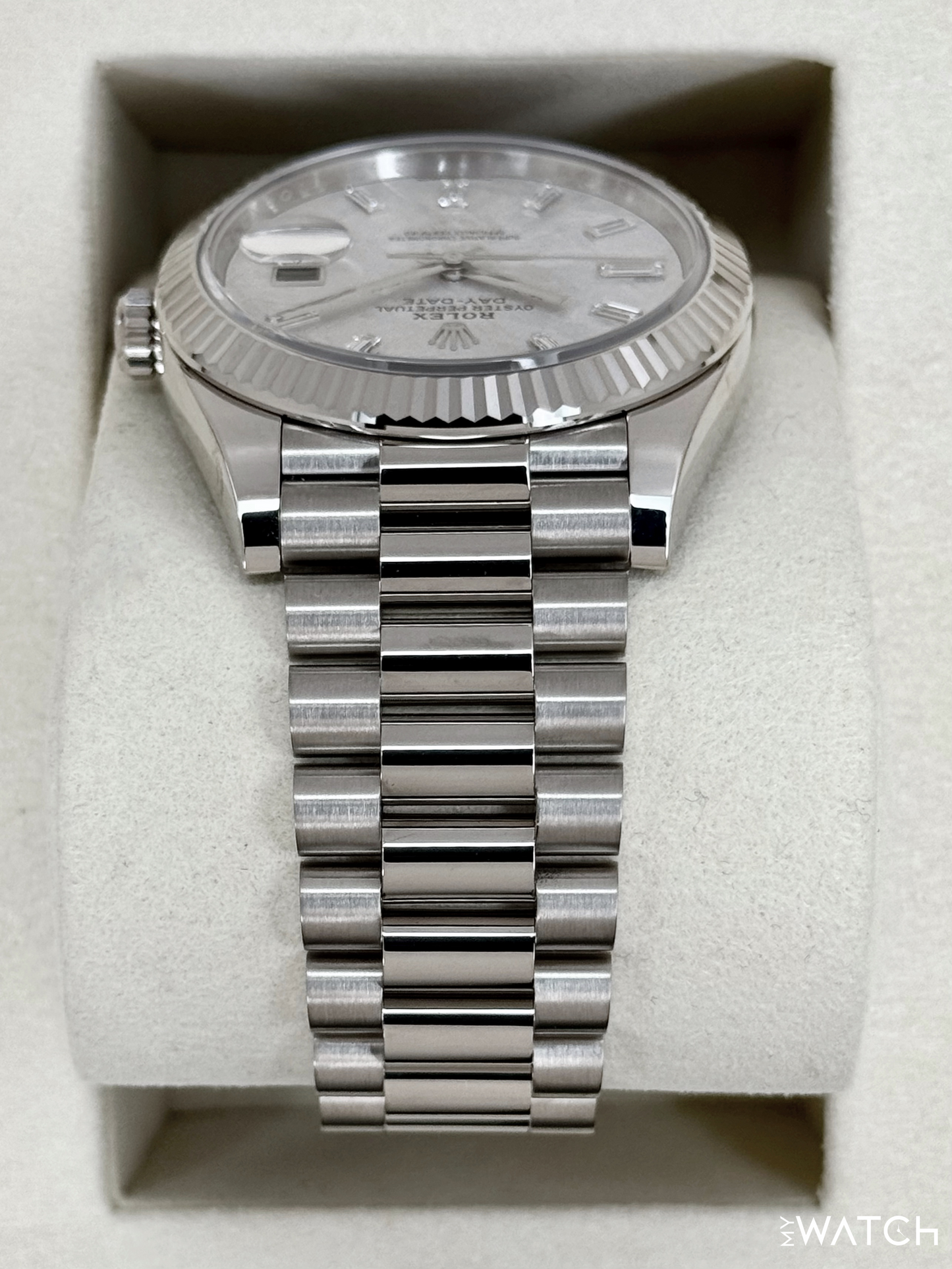 NEW 2026 Rolex Day-Date 40mm 228239 Presidential White Gold Meteorite Diamond Dial - MyWatchLLC
