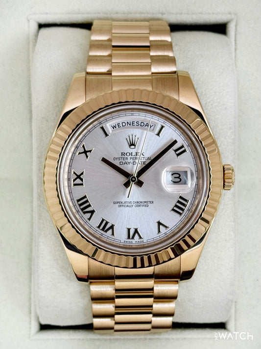 2012 Rolex Day-Date II 41mm 218238 Presidential Silver Dial - MyWatchLLC