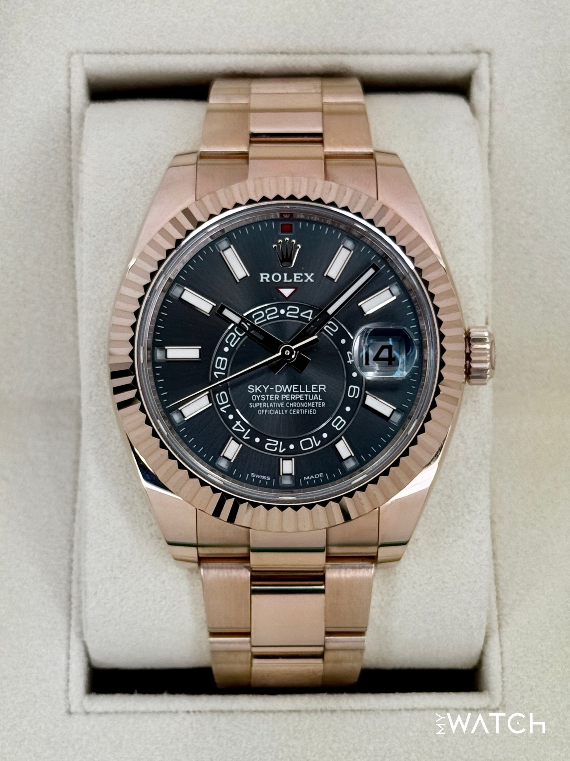 2023 Rolex Sky-Dweller 42mm 326935 Rose Gold Oyster Rhodium Dial - MyWatchLLC
