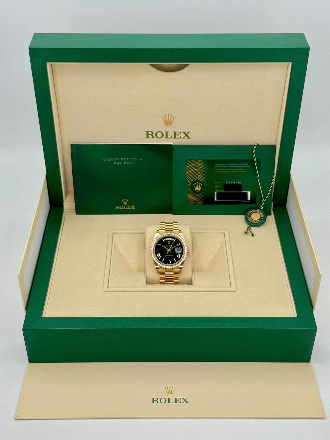 New 2025 Rolex Day-Date 40mm 228348RBR Presidential Green Dial