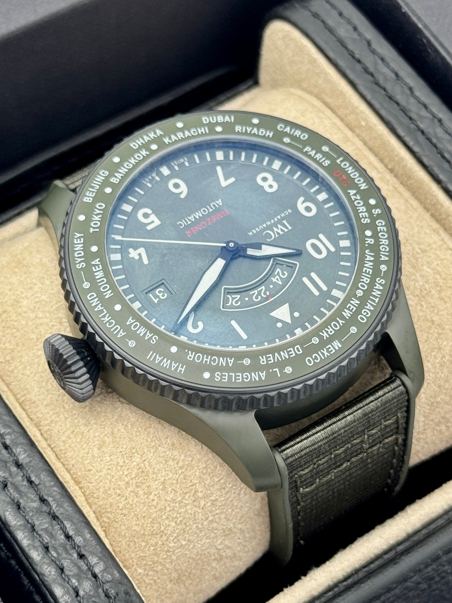 2024 IWC Timezoner Top Gun Woodland Pilot's 46mm IW395601 Ceramic Green Dial